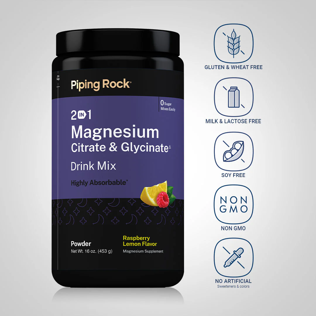 2 in 1 Magnesium Citrate & Glycinate Drink Mix (Raspberry Lemon), 16 oz (453 g) Bottle - Image 4