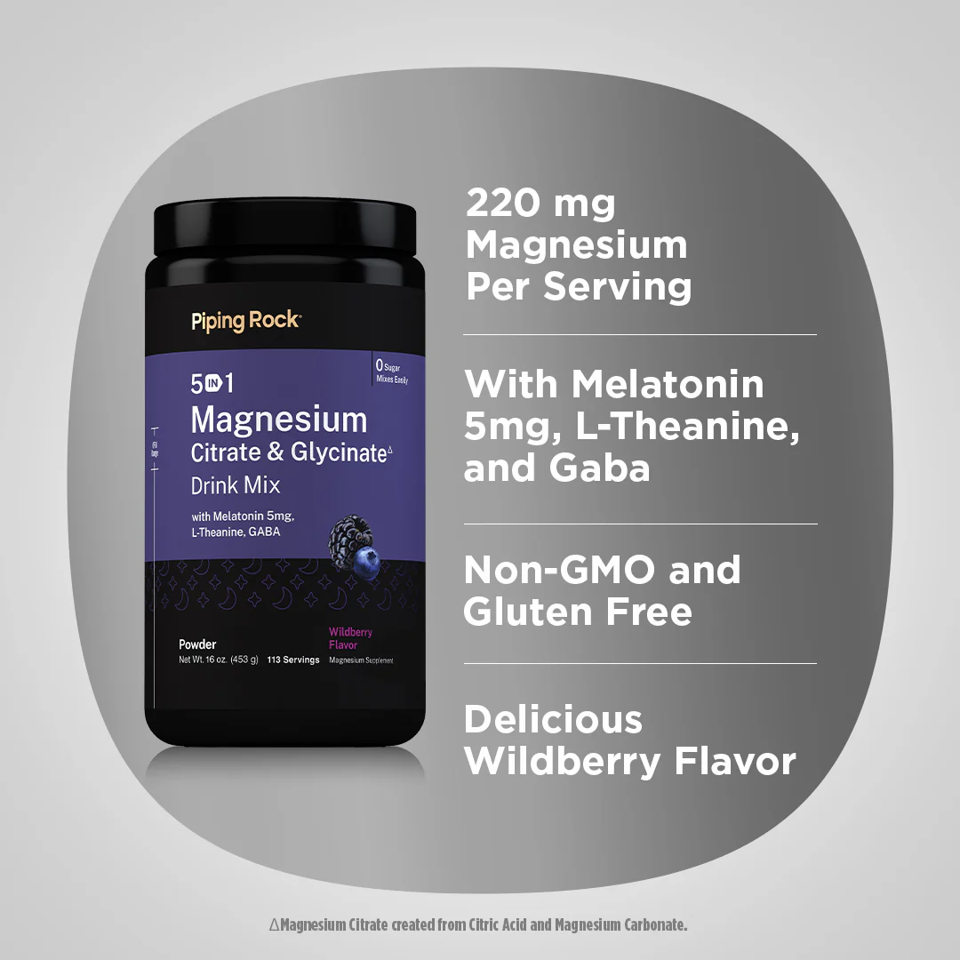 5 in 1 Magnesium Citrate & Glycinate Drink Mix (Wildberry), 16 oz (453 g) Bottle - Image 3