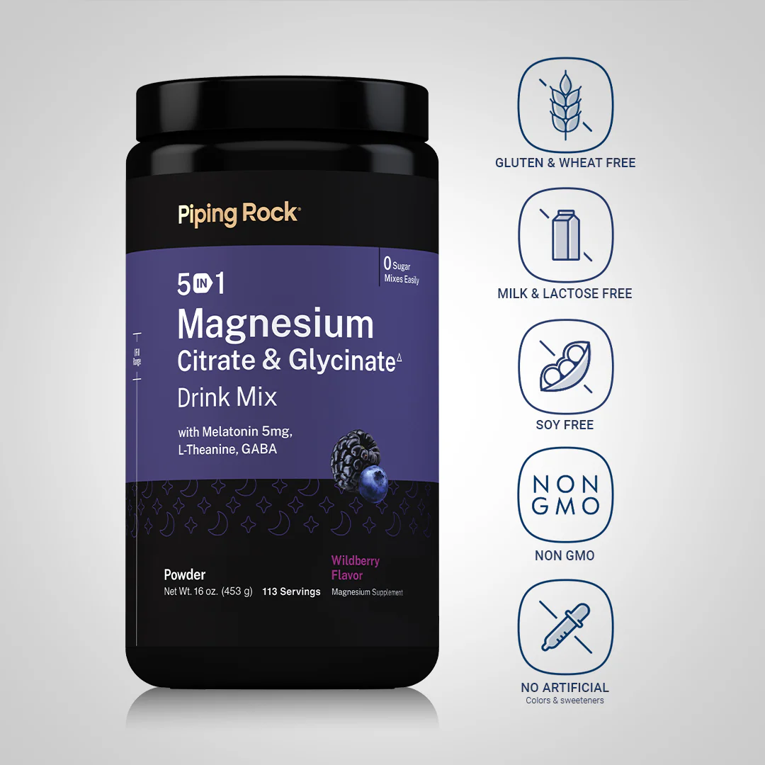 5 in 1 Magnesium Citrate & Glycinate Drink Mix (Wildberry), 16 oz (453 g) Bottle - Image 4