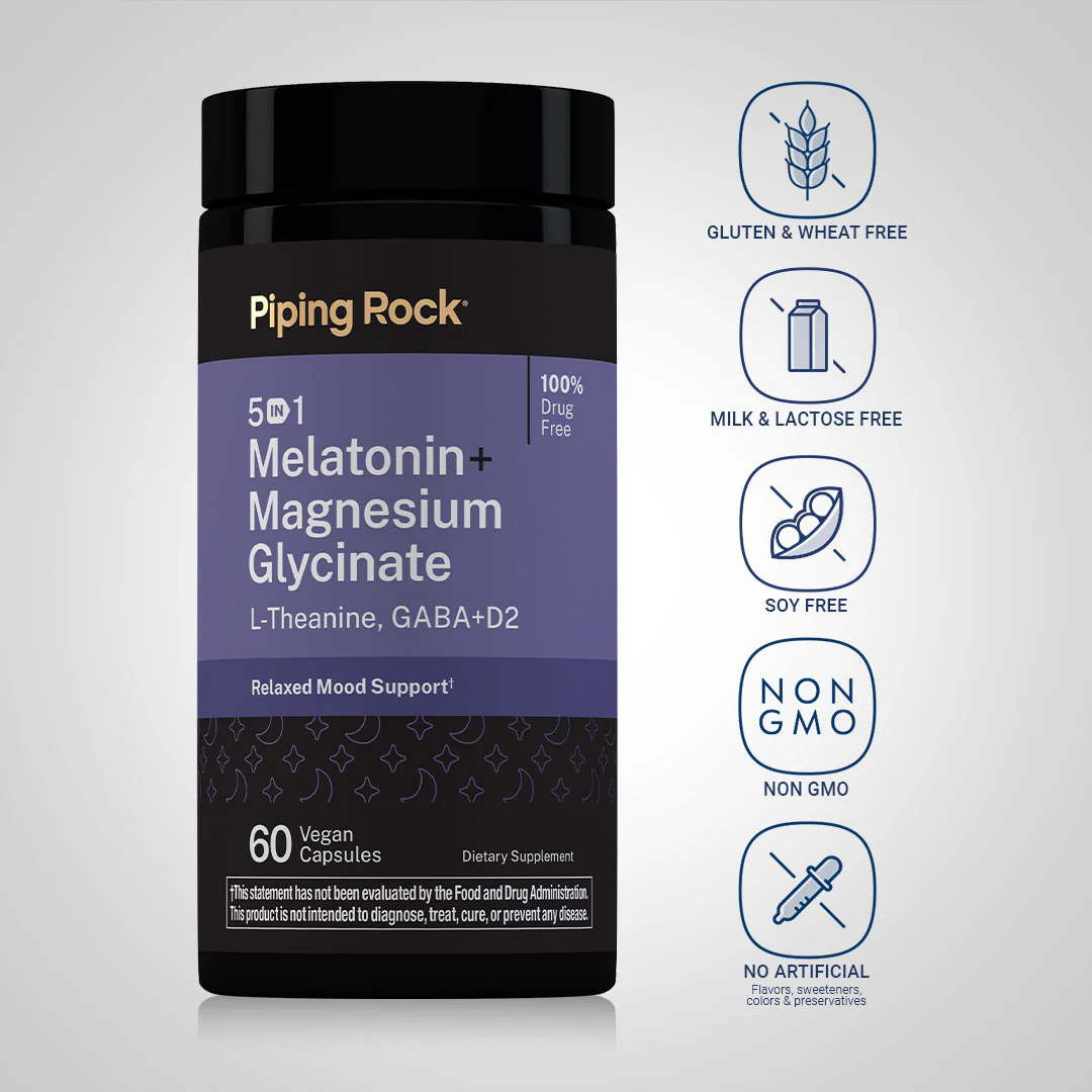 5 in 1 Melatonin + Magnesium Glycinate, 60 Vegan Capsules - Image 4
