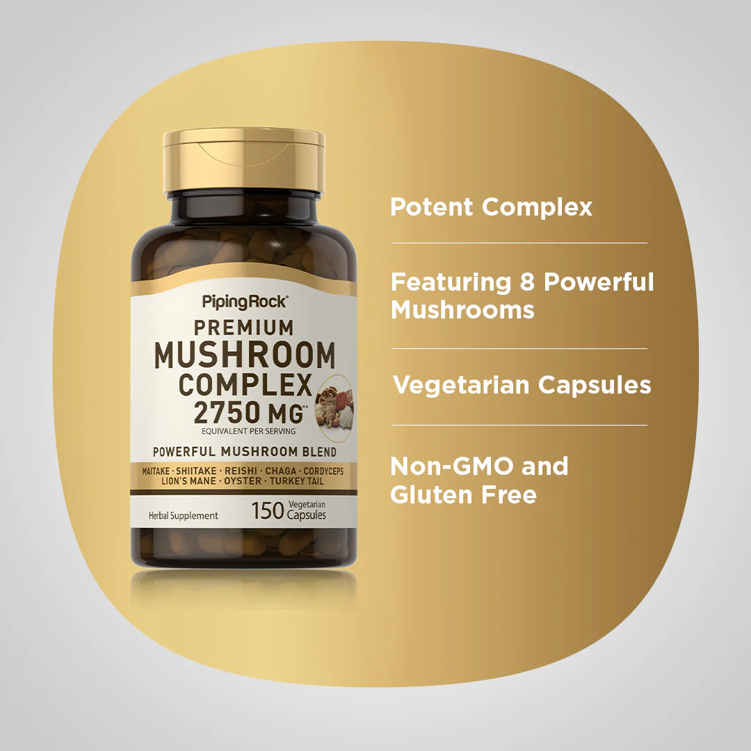 8 Mushroom Complex, 2750 mg (per serving), 150 Vegetarian Capsules - Image 3