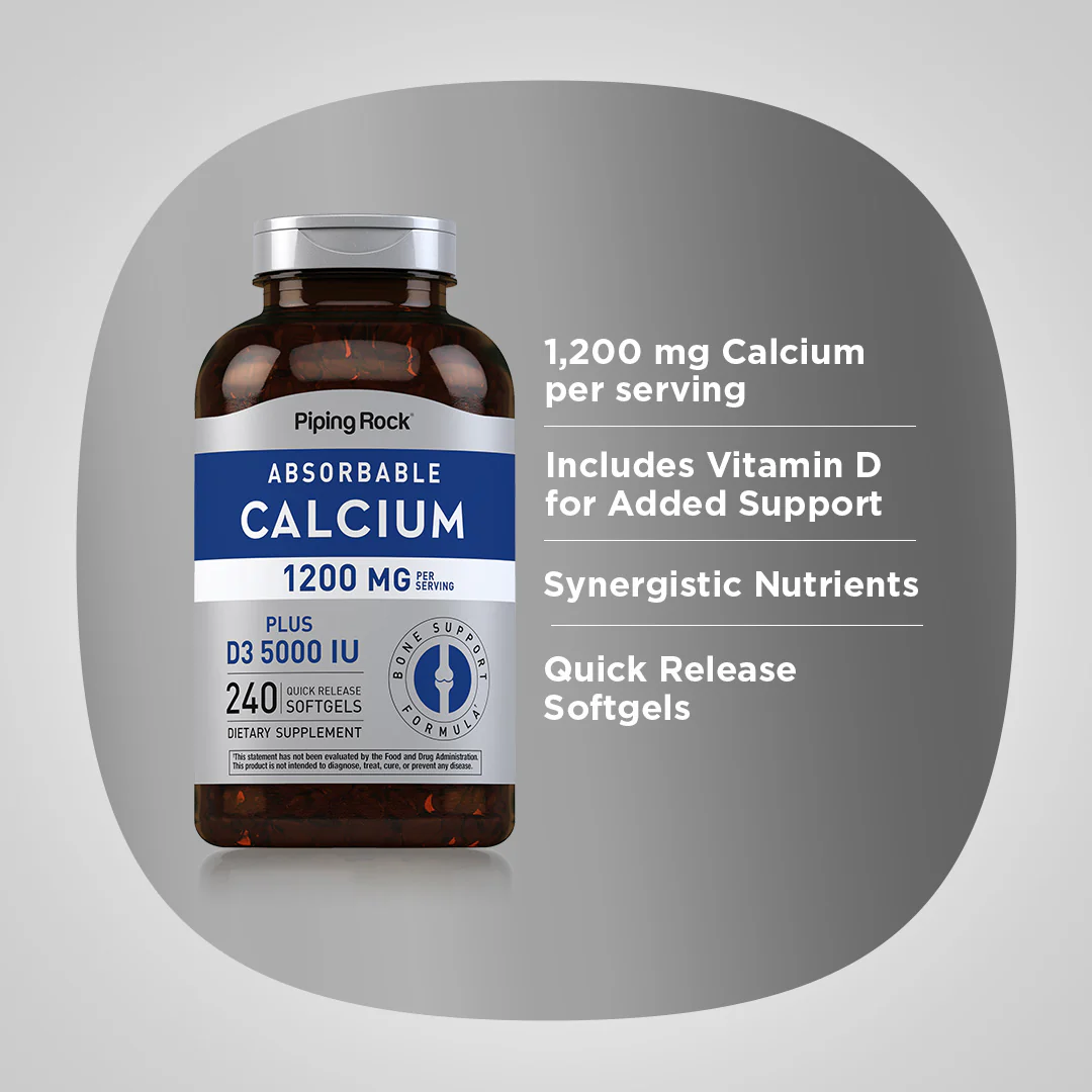 Absorbable Calcium 1200 mg Plus D3 5000 IU (per serving), 240 Quick Release Softgels, 2  Bottles - Image 4
