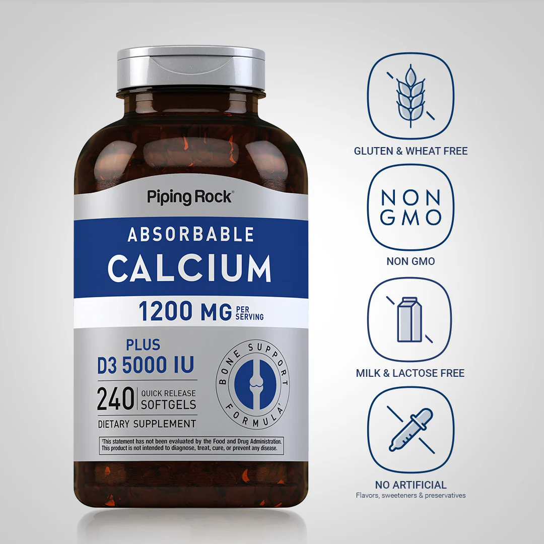 Absorbable Calcium 1200 mg Plus D3 5000 IU (per serving), 240 Quick Release Softgels, 2  Bottles - Image 5