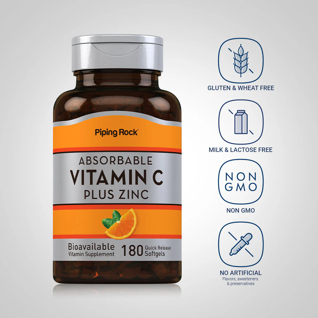 Absorbable Vitamin C Plus Zinc, 180 Quick Release Softgels, 2  Bottles - Image 4