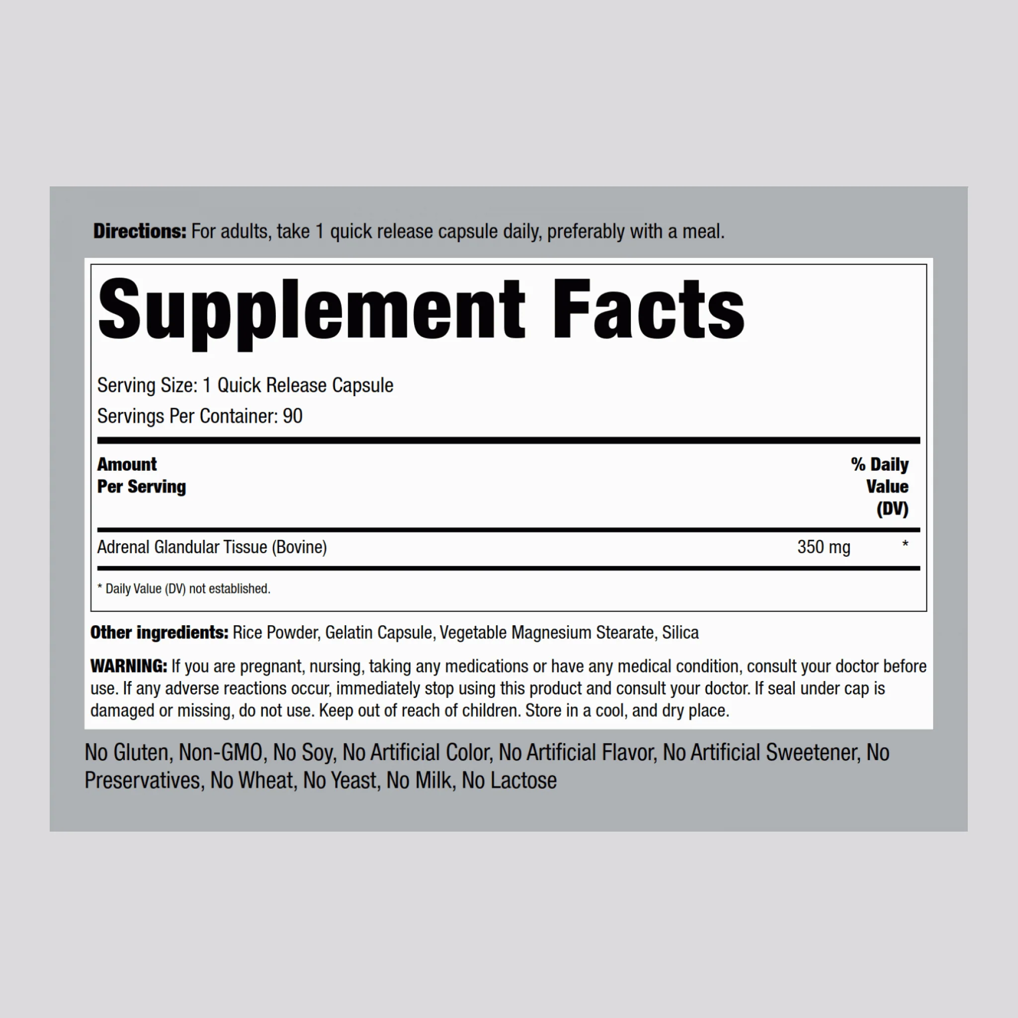 Adrenal Glandular (Bovine), 350 mg, 90 Quick Release Capsules - Image 2