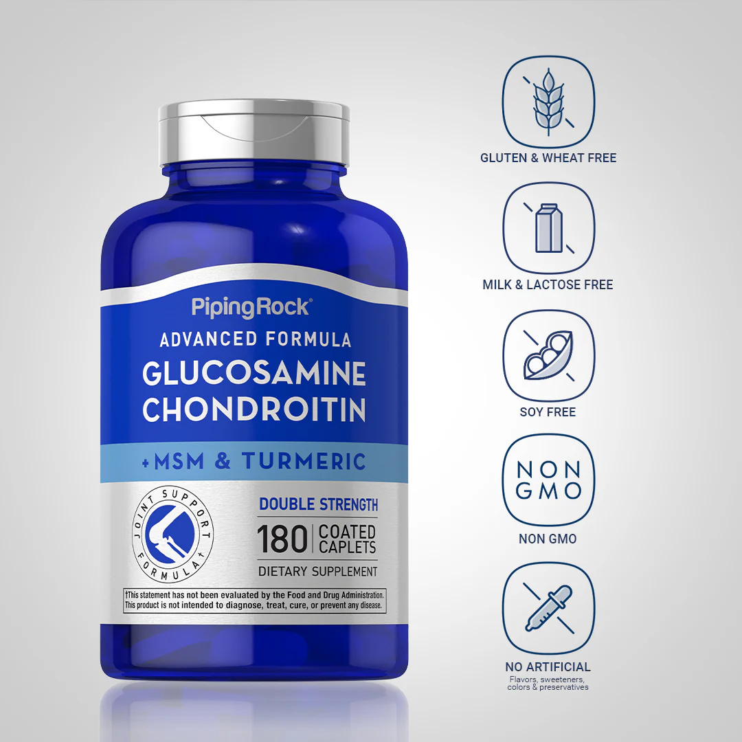 Advanced Double Strength Glucosamine Chondroitin MSM Plus Turmeric, 180 Coated Caplets - Image 5