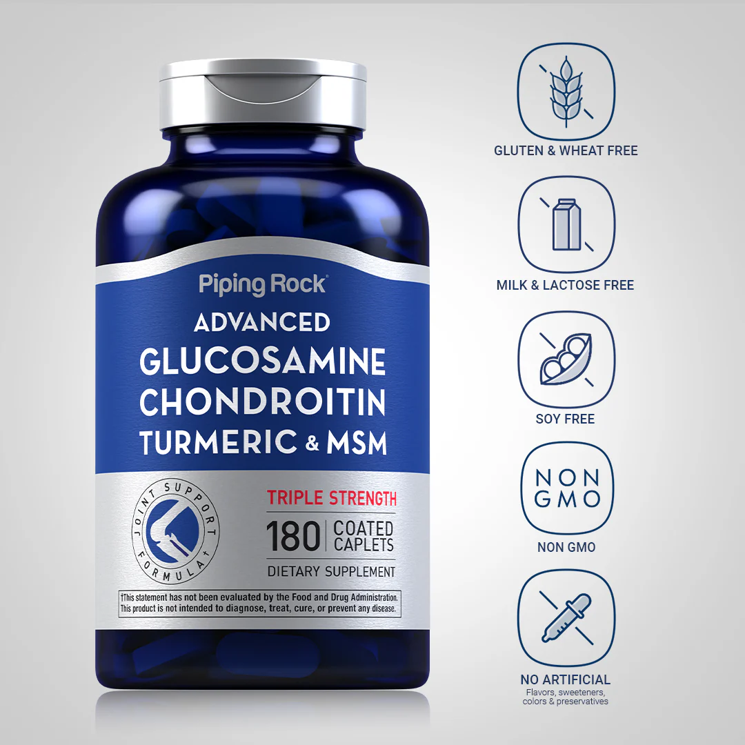 Advanced Triple Strength Glucosamine Chondroitin MSM Plus Turmeric, 180 Coated Caplets - Image 5