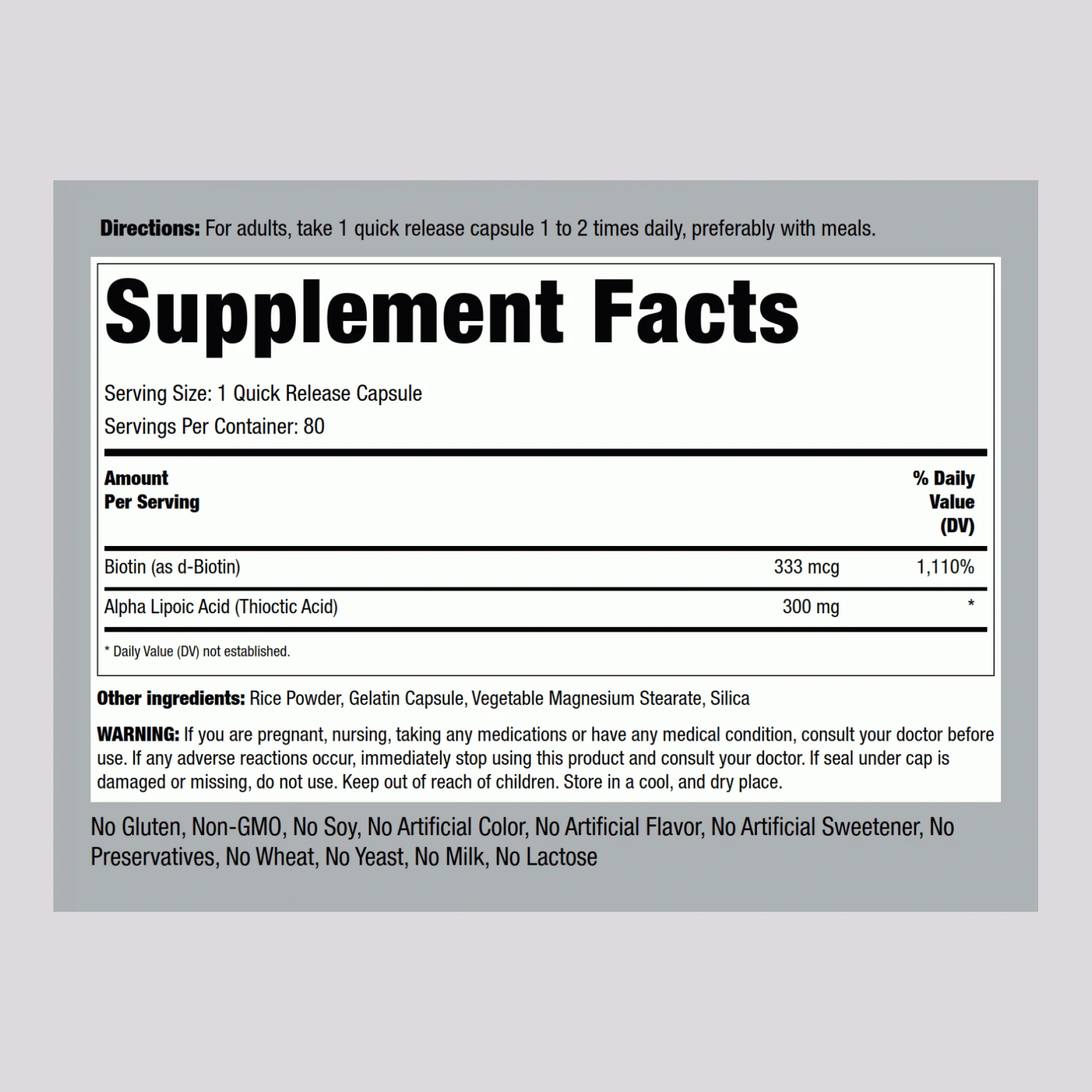 Alpha Lipoic Acid, 300 mg, 80 Quick Release Capsules - Image 3