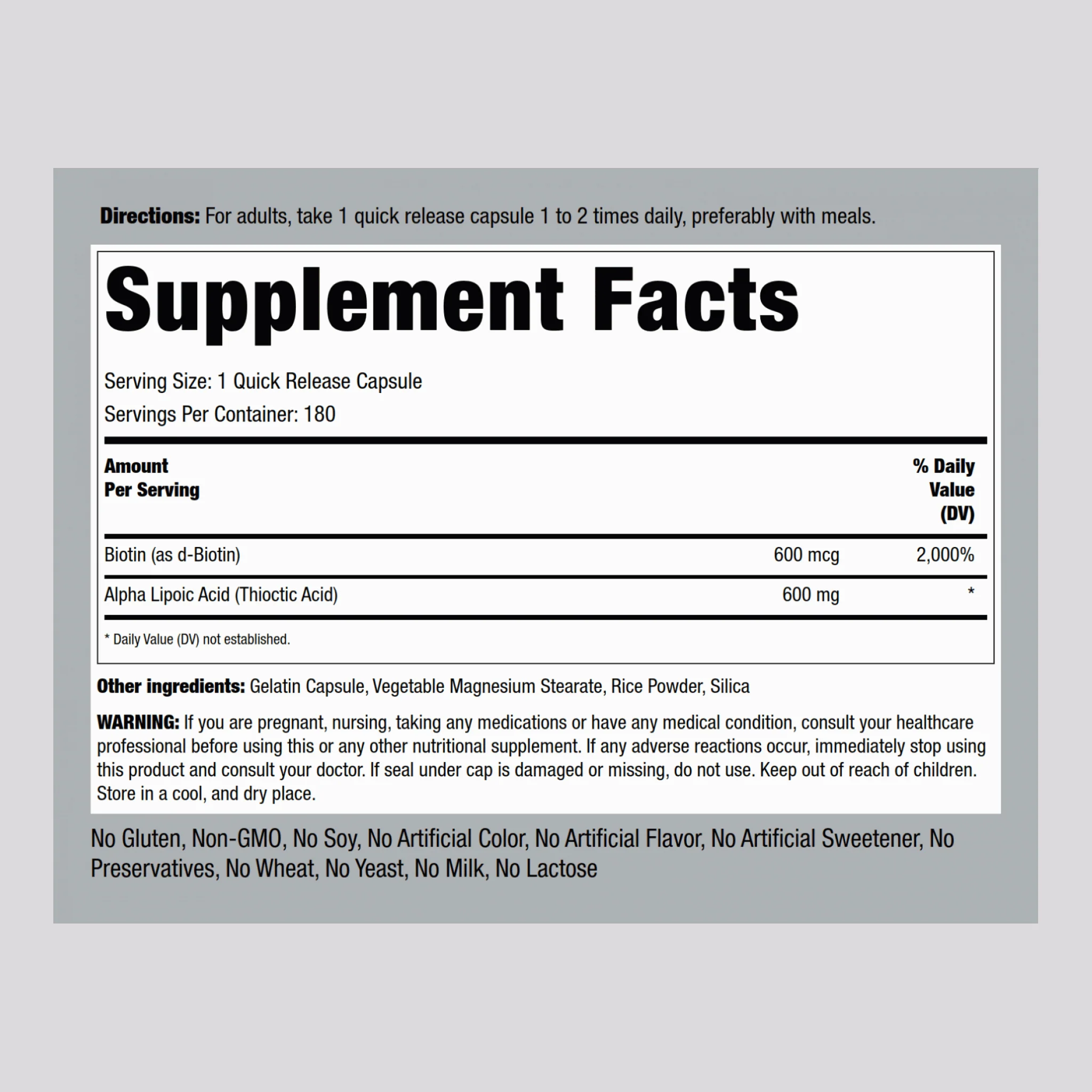 Alpha Lipoic Acid, 600 mg, 180 Quick Release Capsules, 2  Bottles - Image 2