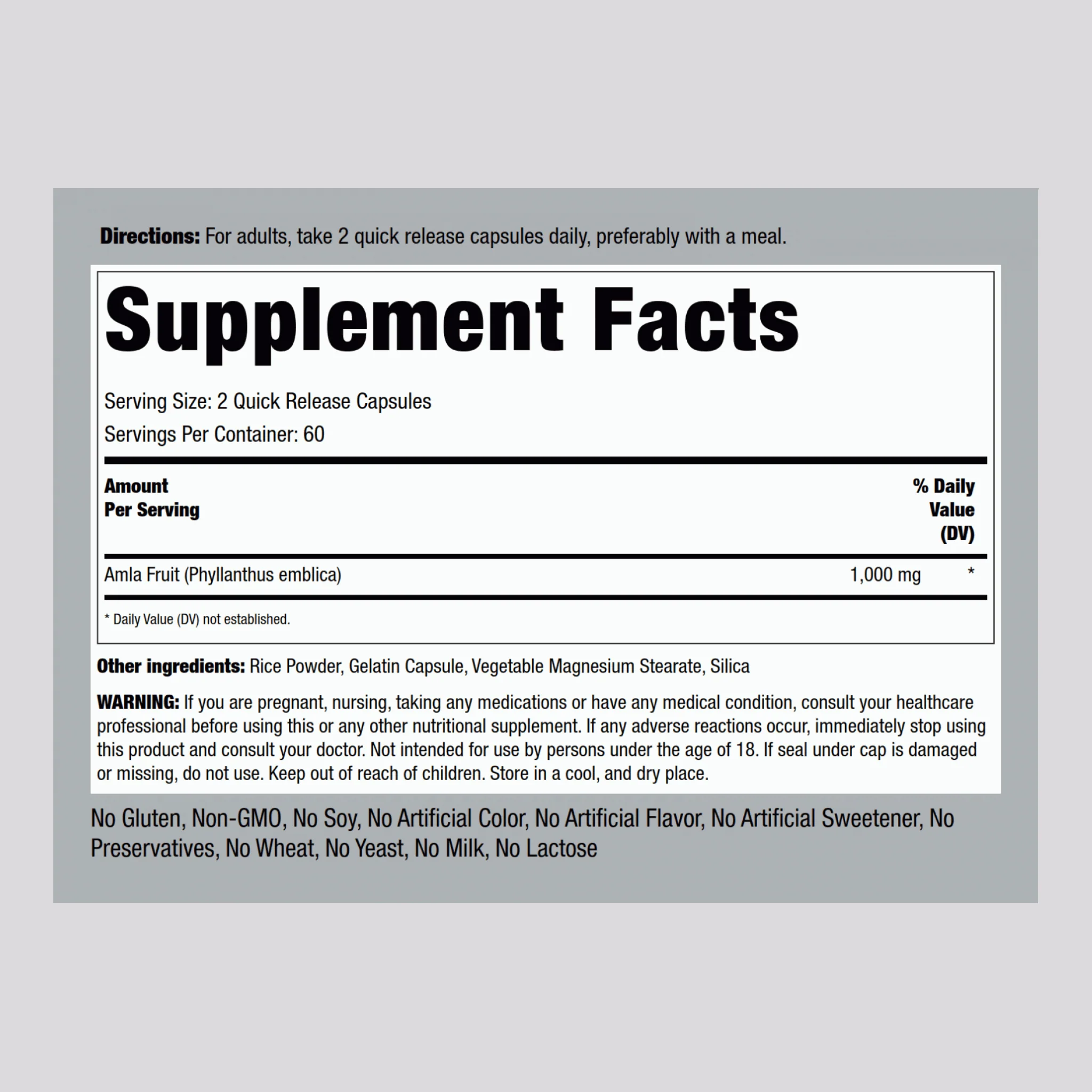 Amla Fruit (Indian Gooseberry), 1,000 mg (per serving), 120 Quick Release Capsules, 2  Bottles - Image 2