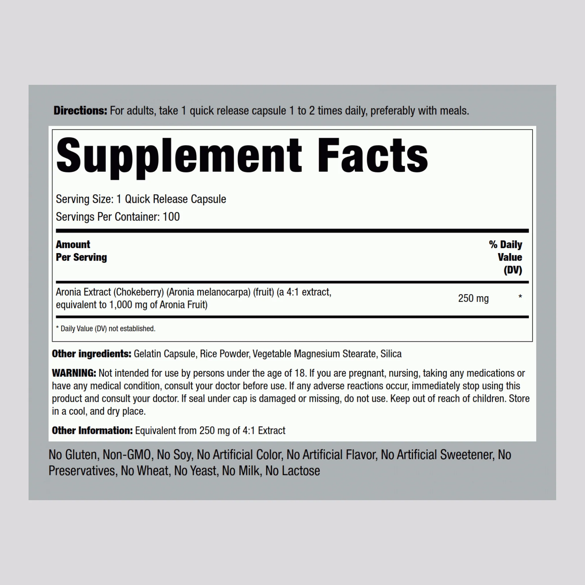 Aronia (Chokeberry), 1000 mg, 100 Quick Release Capsules - Image 2