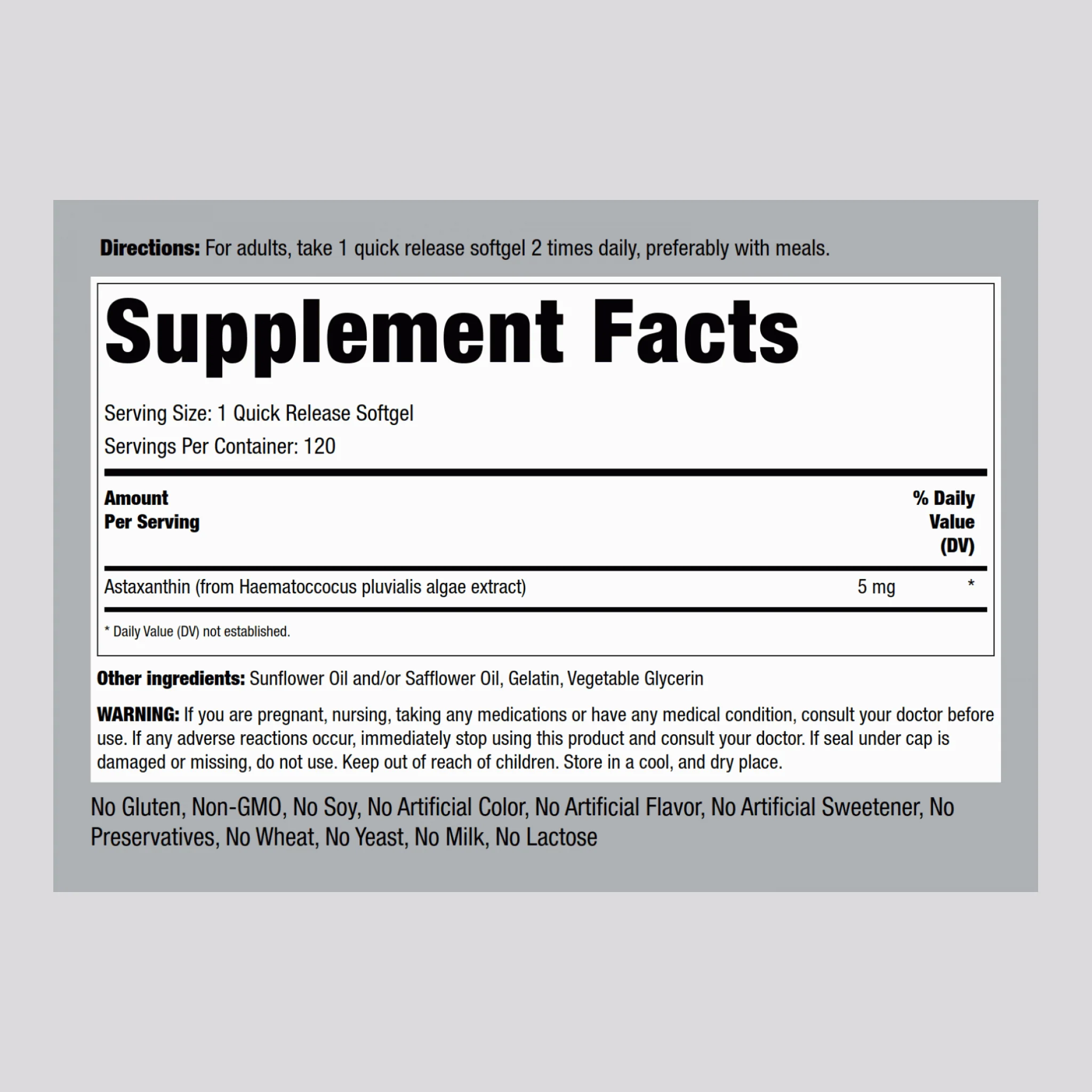 Astaxanthin, 5 mg, 120 Quick Release Softgels - Image 2