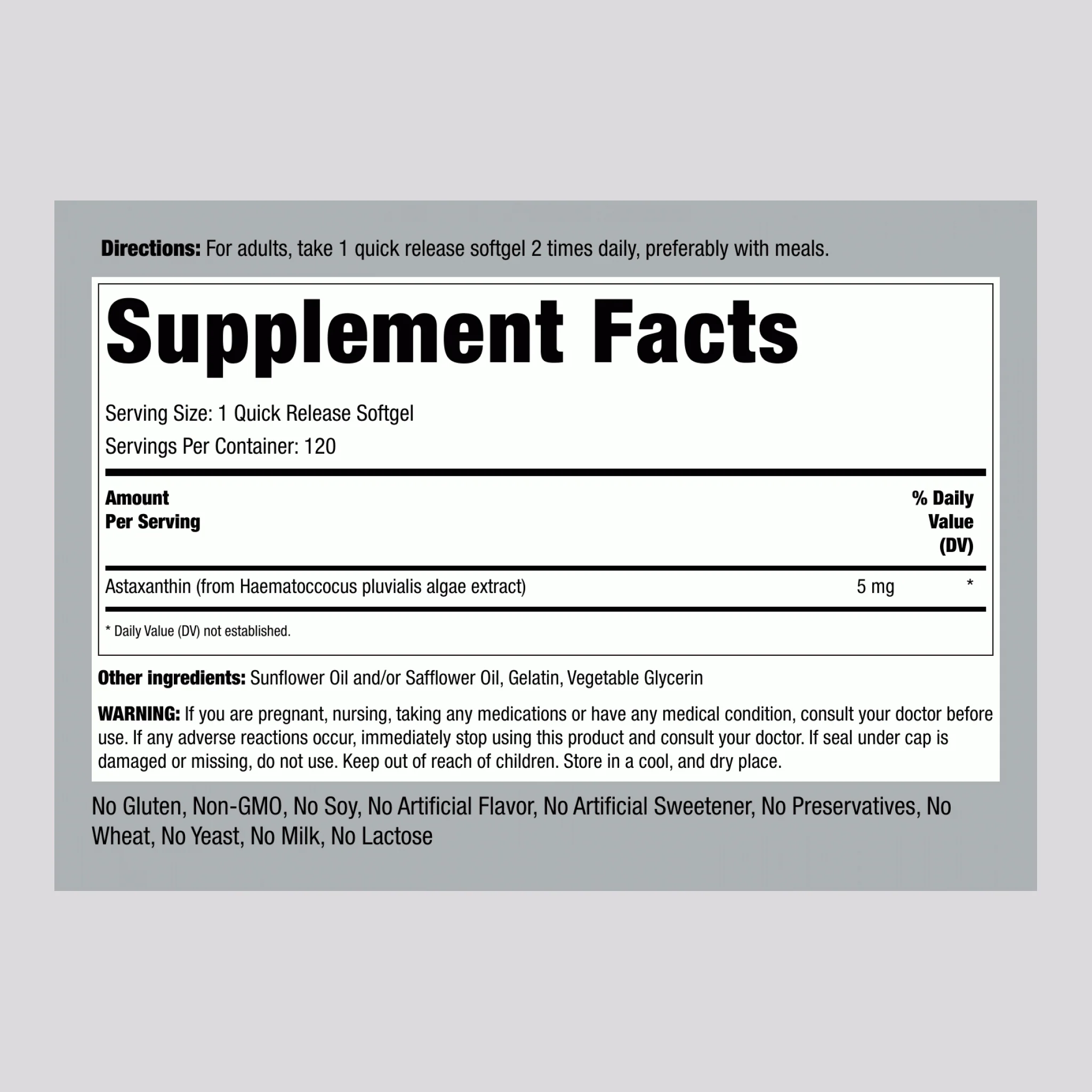 Astaxanthin, 5 mg, 120 Quick Release Softgels, 2  Bottles - Image 2