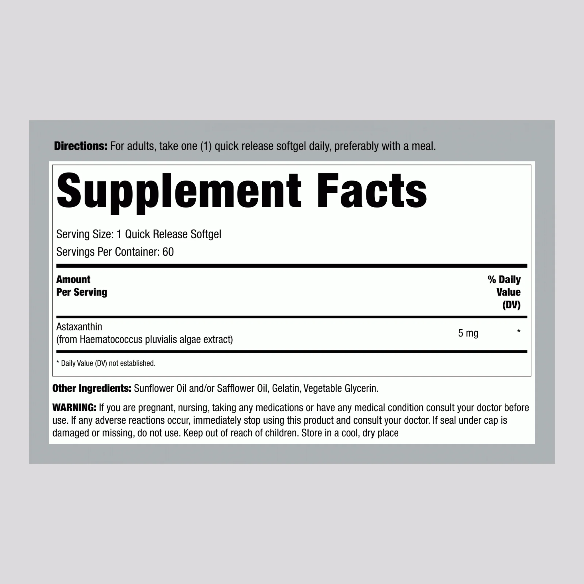 Astaxanthin, 5 mg, 60 Quick Release Softgels - Image 2