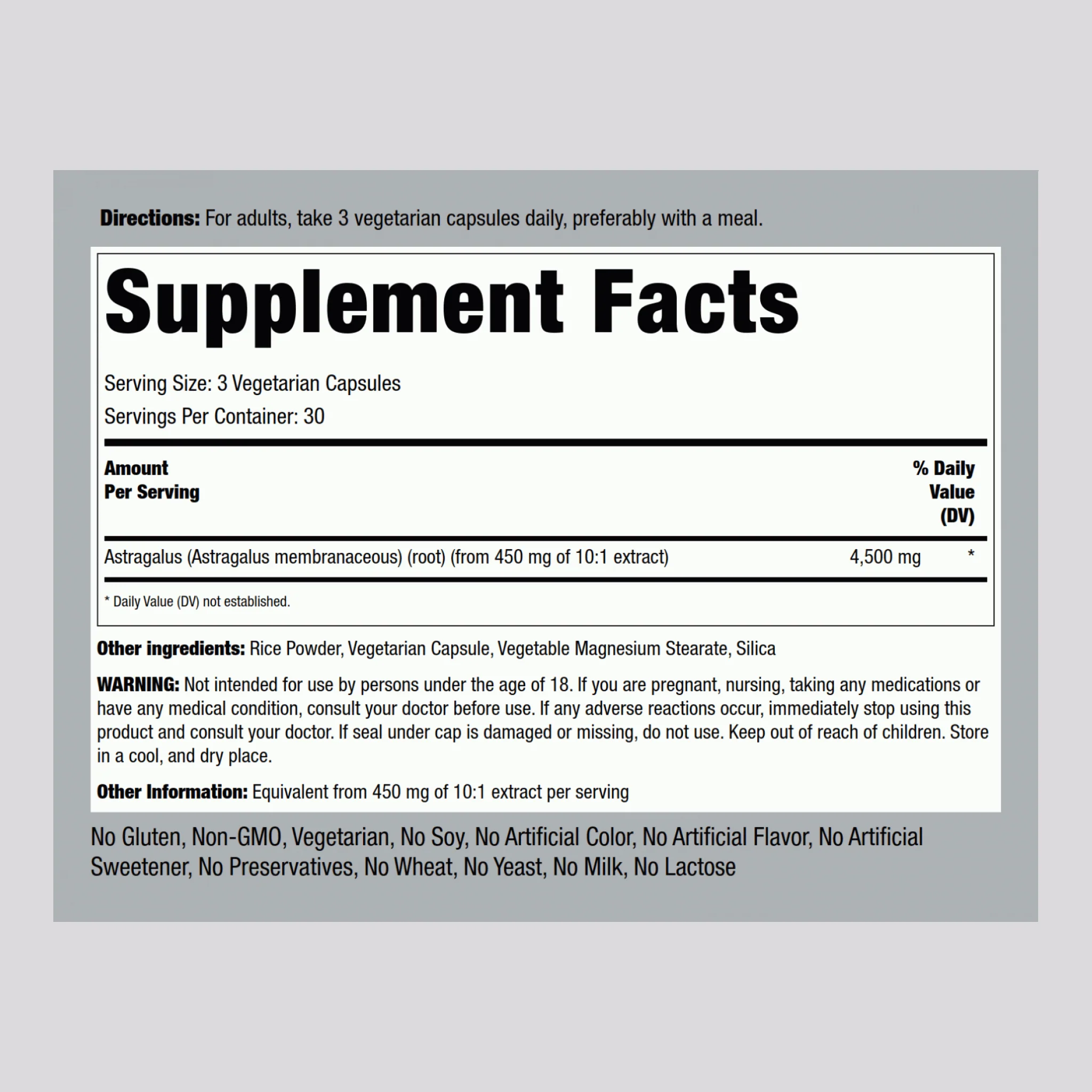 Astragalus Root, 4500 mg (per serving), 90 Vegetarian Capsules, 2  Bottles - Image 2