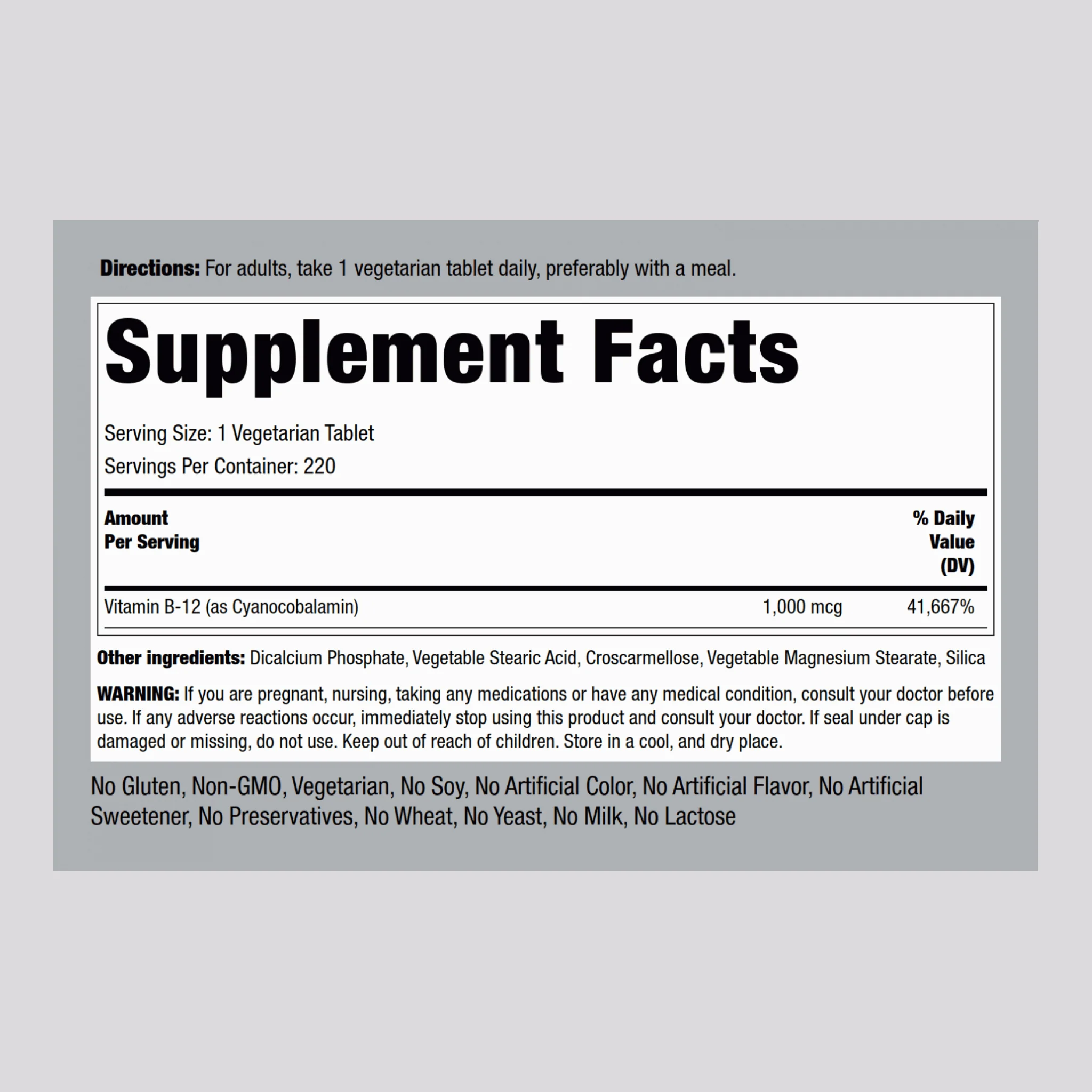 B-12, 1000 mcg, 220 Tablets, 2  Bottles - Image 2