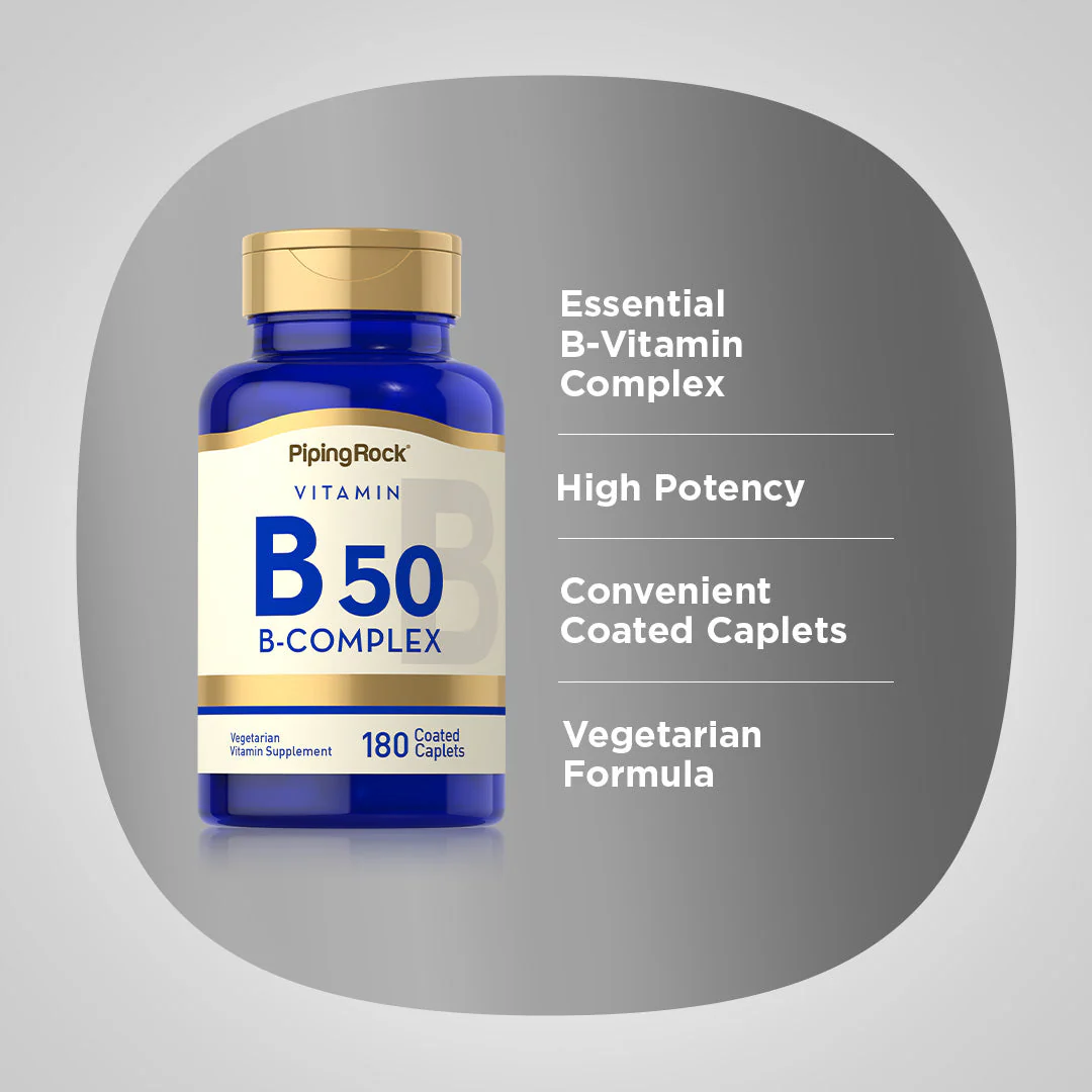 B-50 Vitamin B Complex, 180 Coated Caplets, 2  Bottles - Image 4