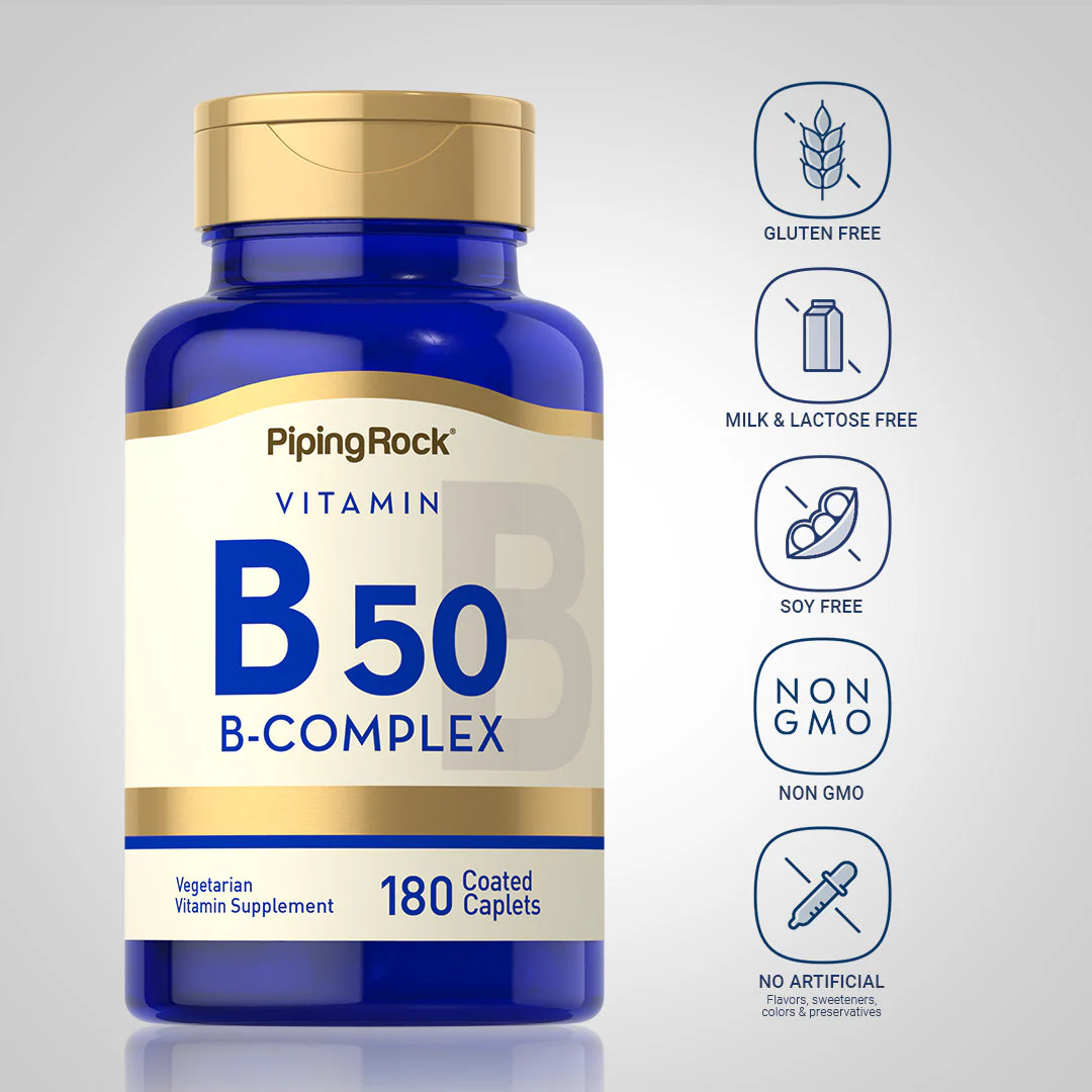 B-50 Vitamin B Complex, 180 Coated Caplets, 2  Bottles - Image 5