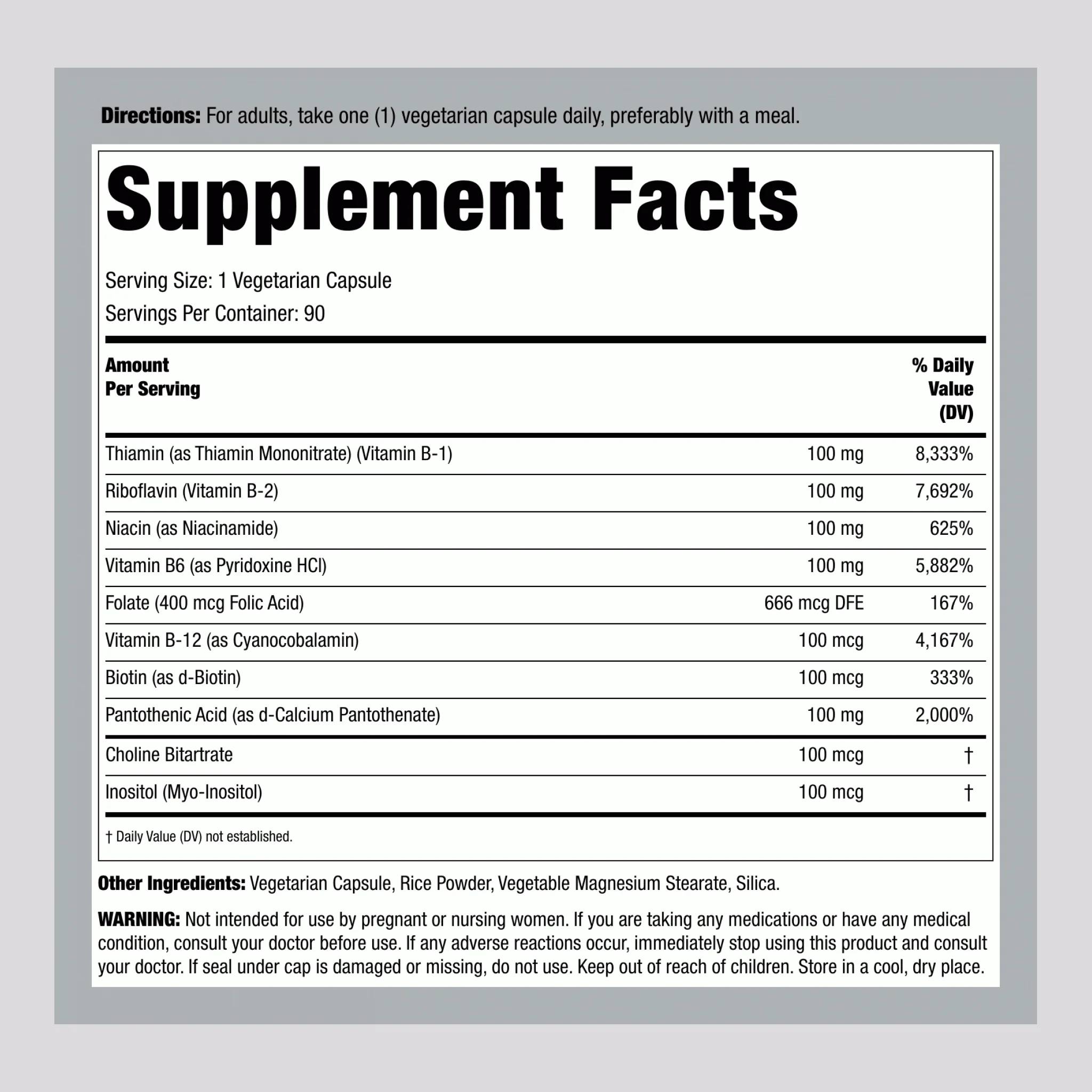B-Complex, 100 mg, 90 Vegetarian Capsules, 2  Bottles - Image 2