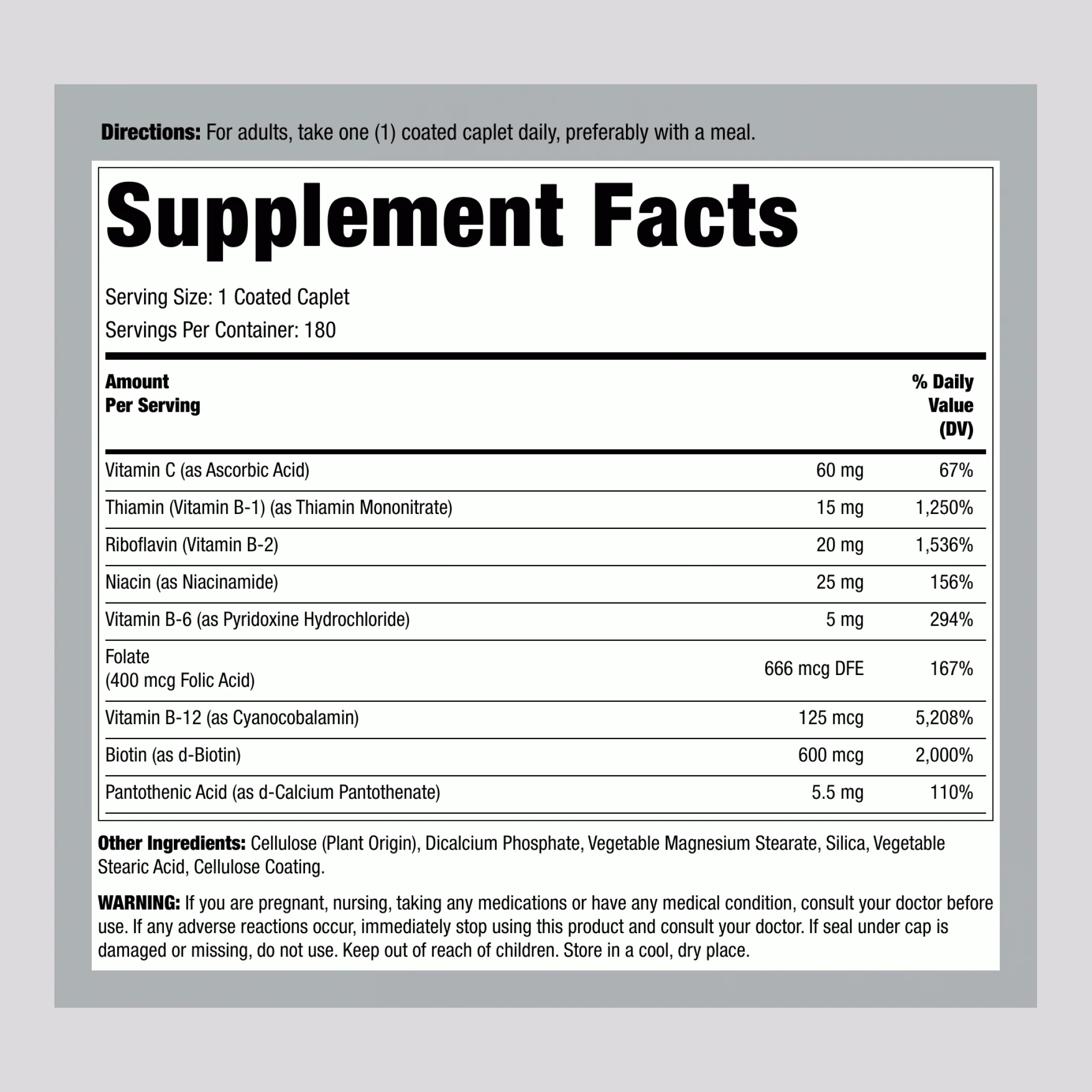 B-Complex Stress Formula Plus Vitamin C Timed Release, 180 Coated Caplets - Image 2