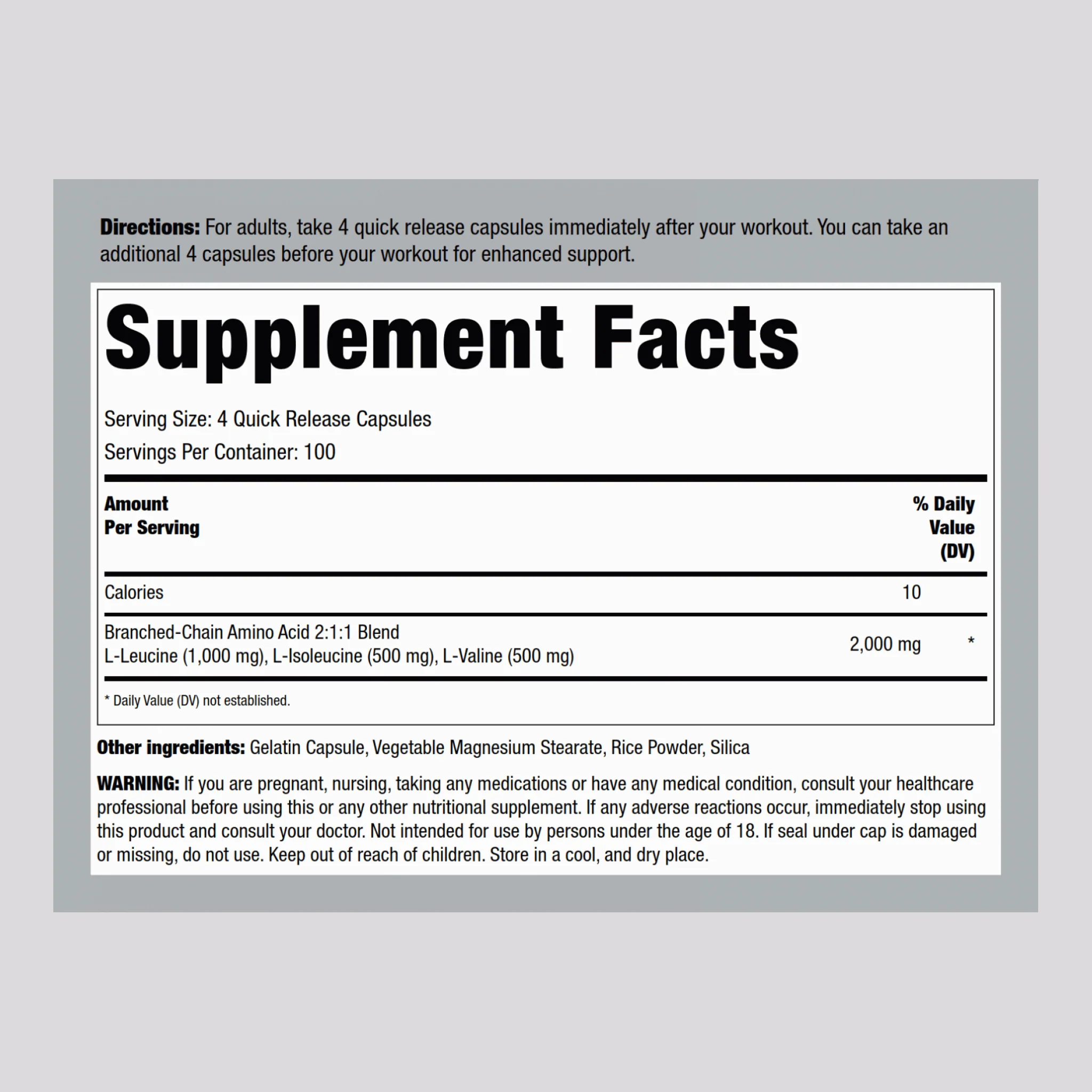 BCAAFit 2000, 2000 mg (per serving), 400 Capsules - Image 2