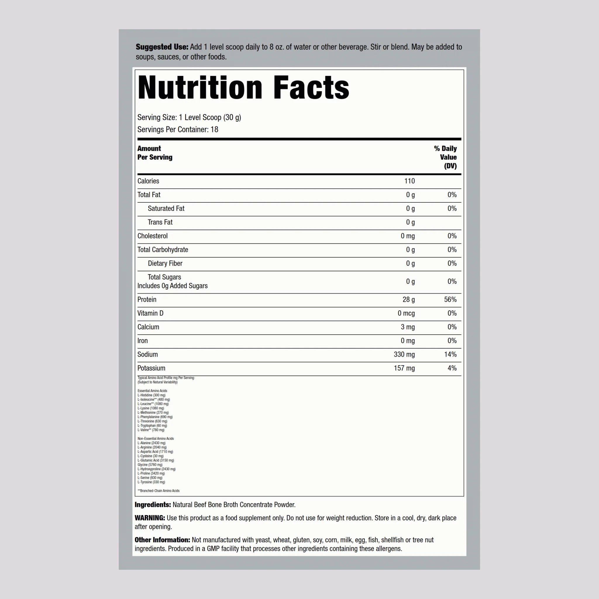 Beef Bone Broth Powder, 1.2 lbs (544 g) Bottle - Image 2