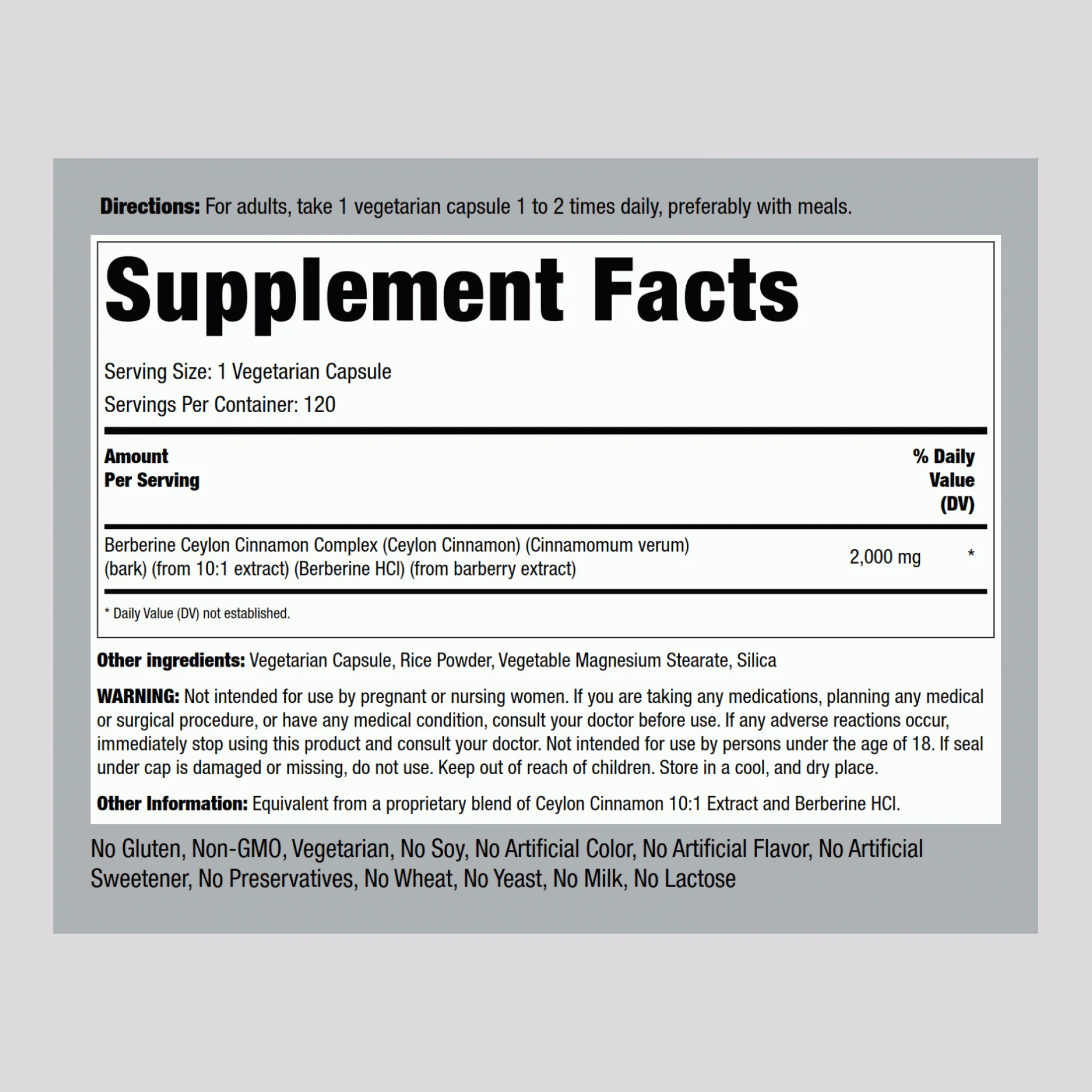 Berberine Ceylon Cinnamon Complex, 2000 mg, 120 Vegetarian Capsules, 2  Bottles - Image 2