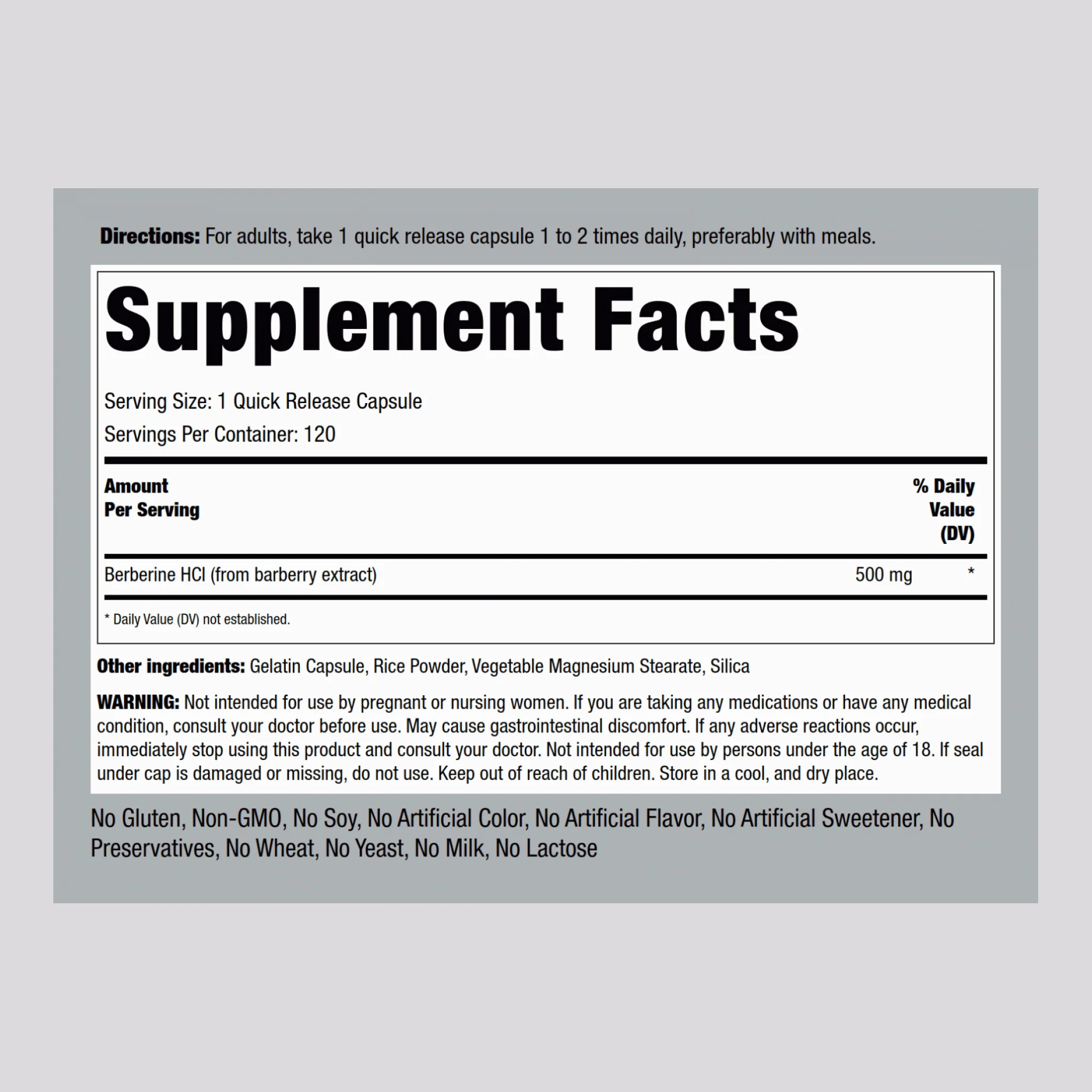 Berberine HCL, 500 mg, 120 Quick Release Capsules - Image 2