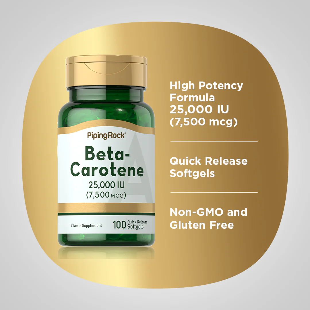 Beta Carotene (Vitamin A), 25,000 IU, 100 Quick Release Softgels, 2  Bottles - Image 3