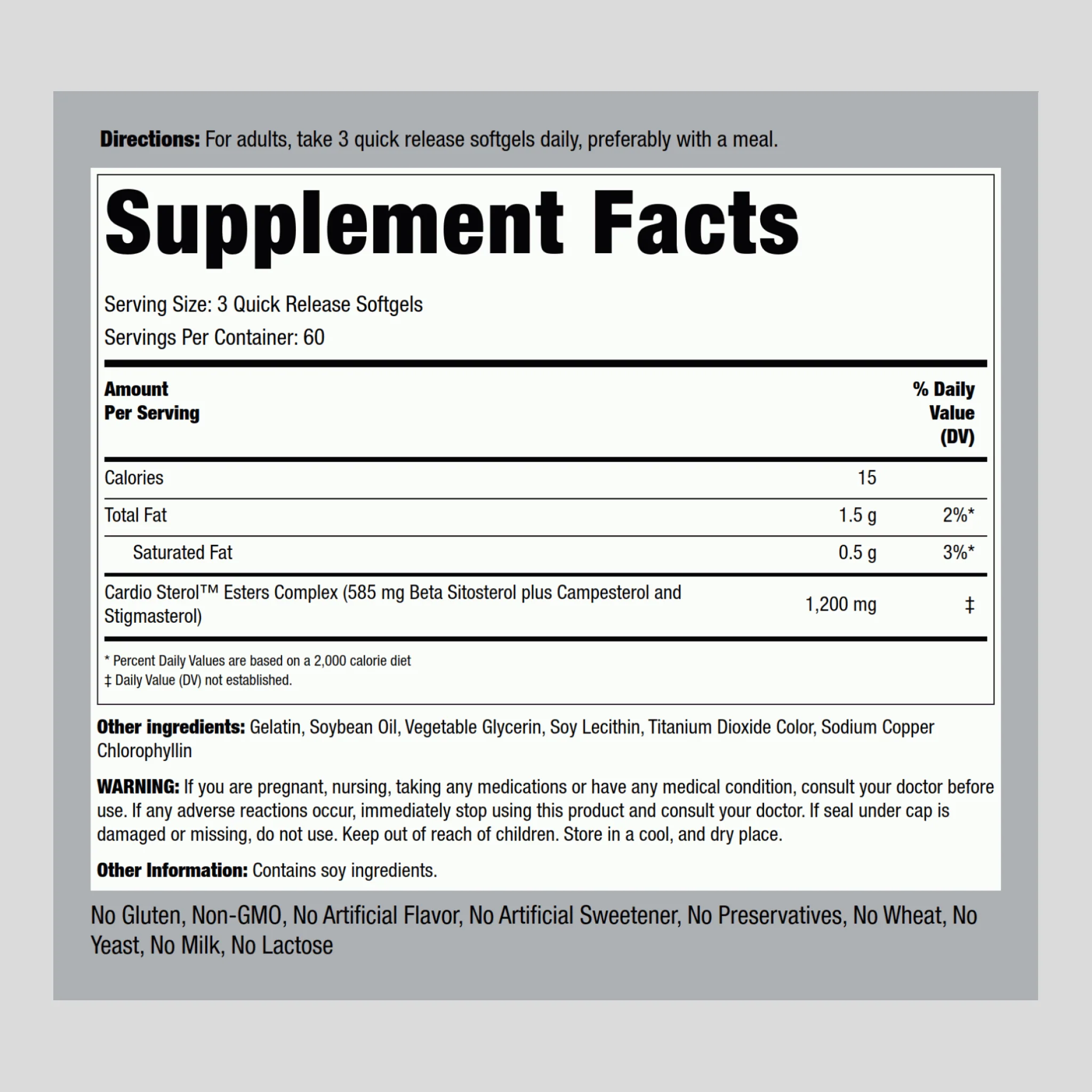 Beta Sitosterol, 1200 mg (per serving), 180 Quick Release Softgels - Image 2