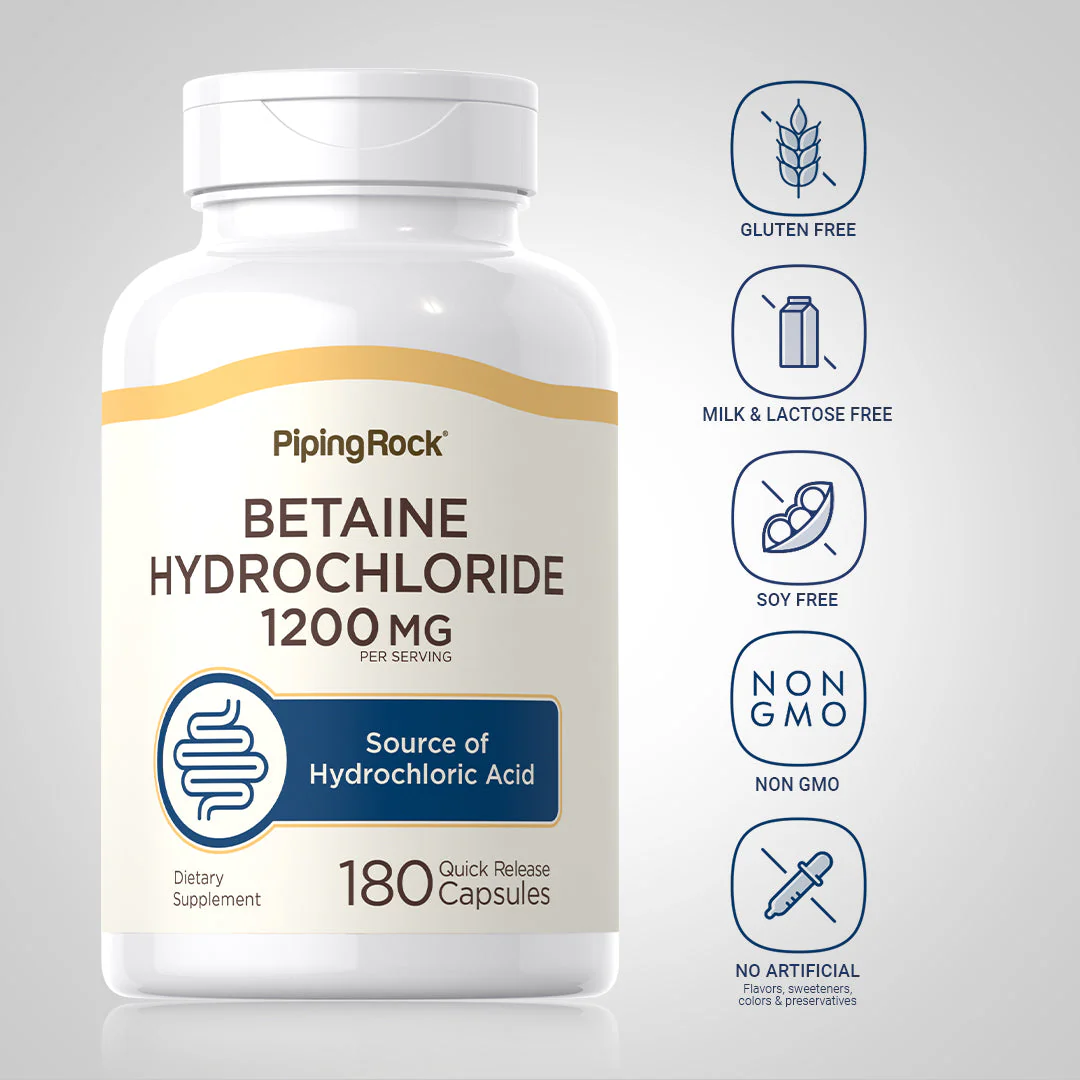Betaine HCl, 1200 mg (per serving), 180 Quick Release Capsules, 2  Bottles - Image 5