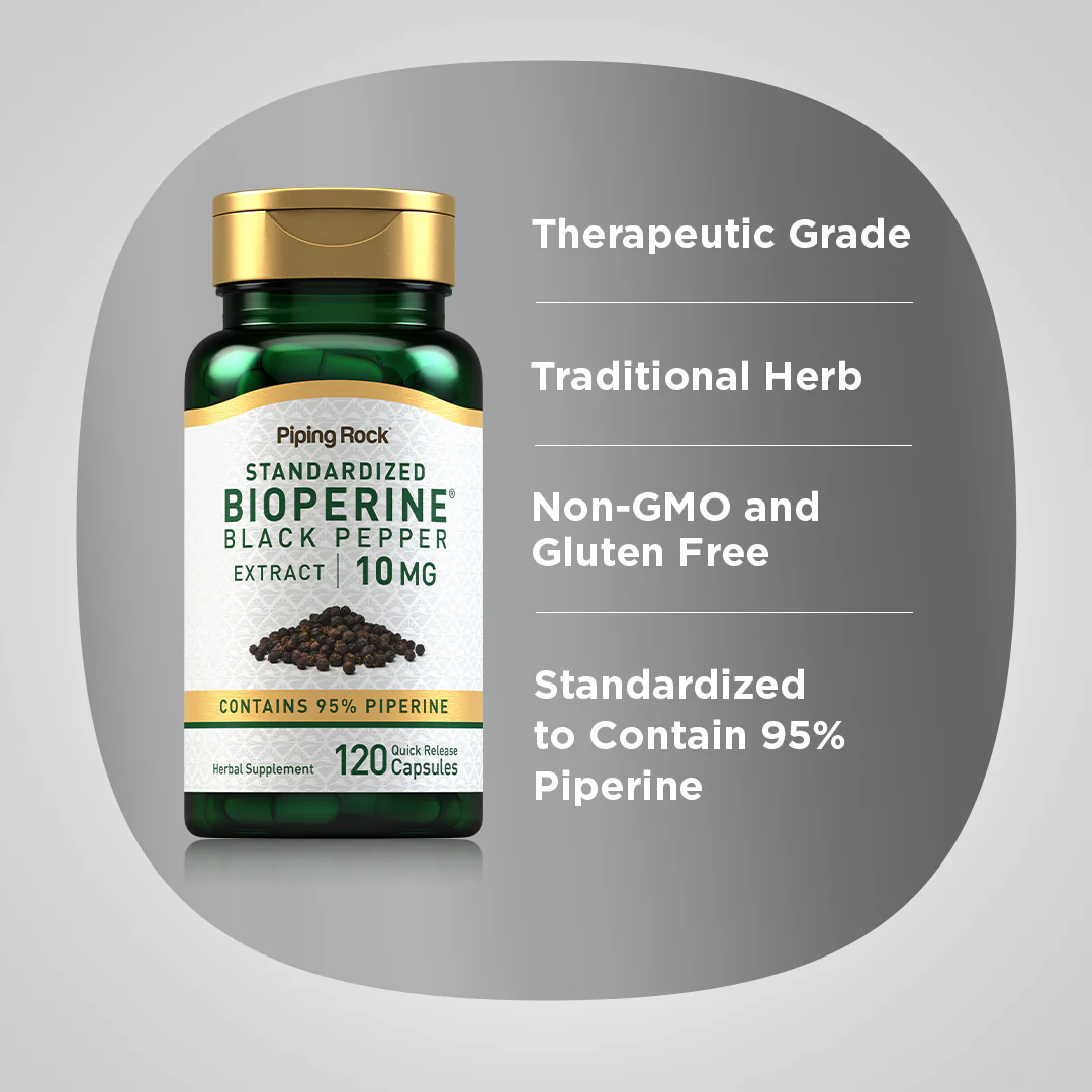 BioPerine Black Pepper Extract, 10 mg, 120 Quick Release Capsules, 2  Bottles - Image 4