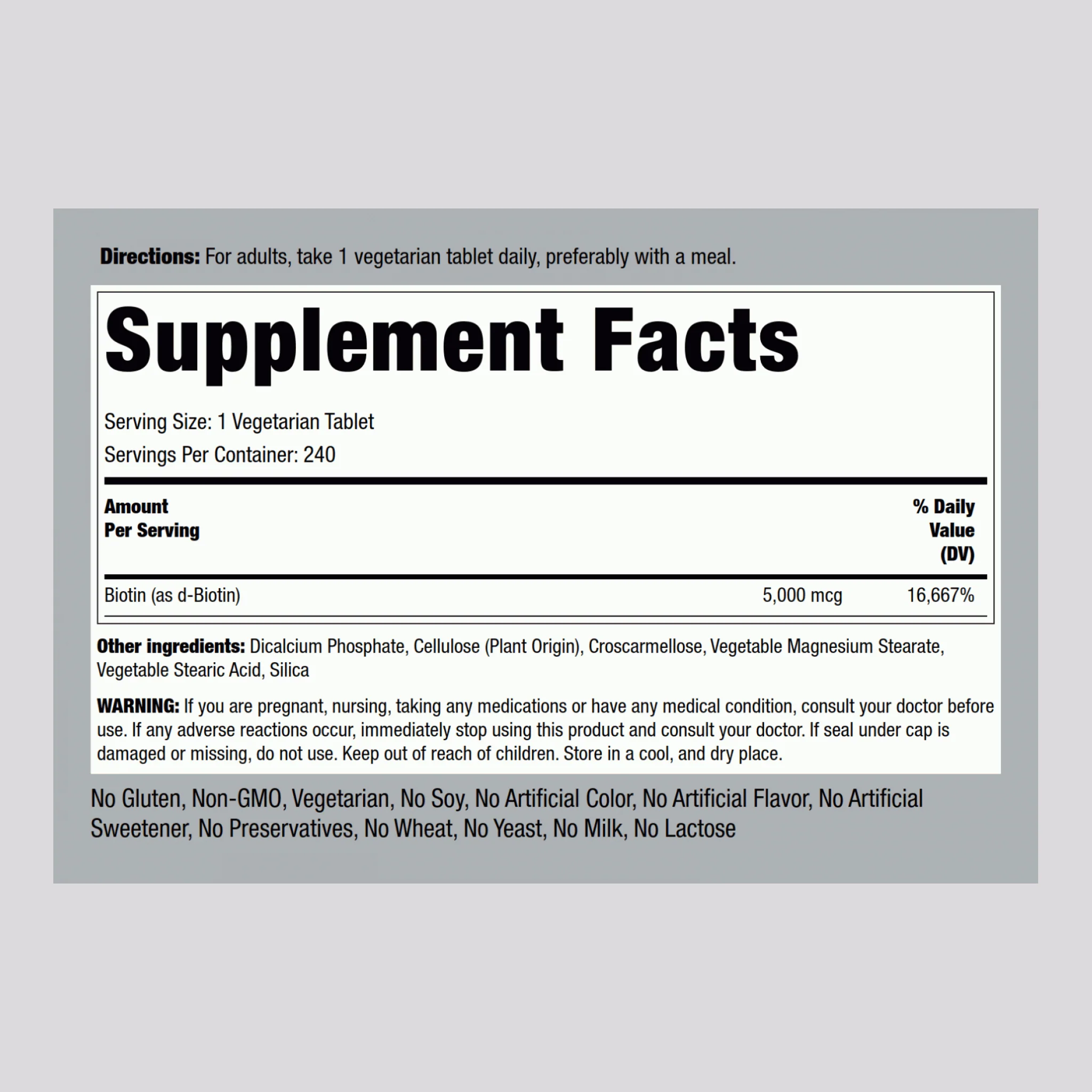 Biotin, 5000 mcg, 240 Tablets - Image 2