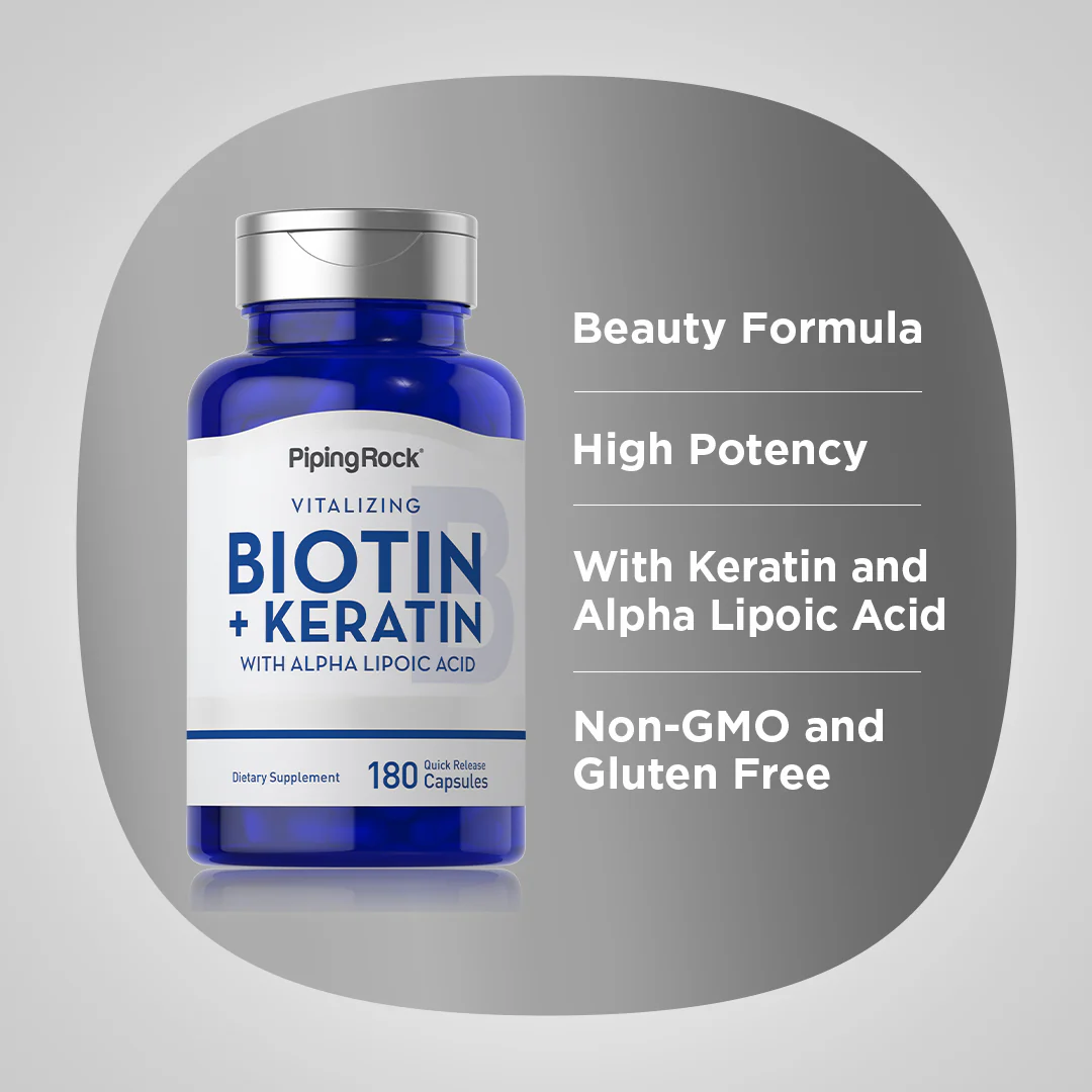 Biotin 5000 mcg (5mg) Plus Keratin, 180 Quick Release Capsules, 2  Bottles - Image 4