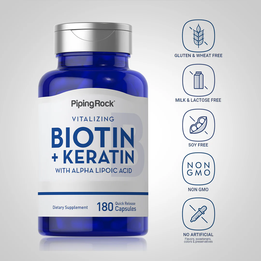 Biotin 5000 mcg (5mg) Plus Keratin, 180 Quick Release Capsules, 2  Bottles - Image 5