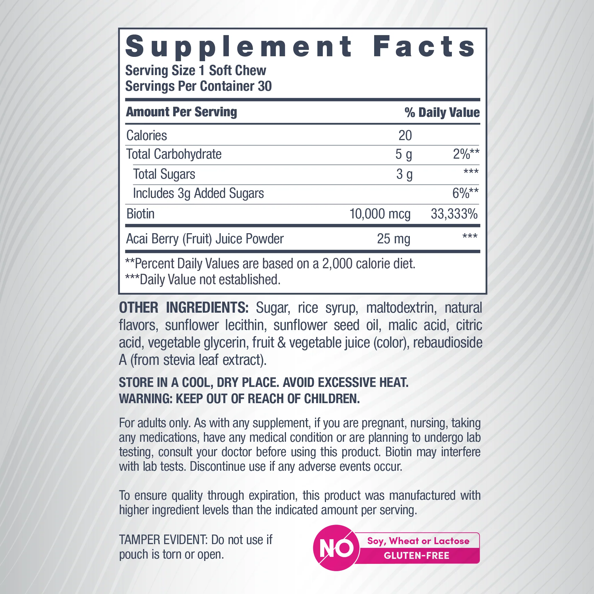 Biotin Beauty Acai Berry Flavor, 30 Tasty Soft Chews - Image 3