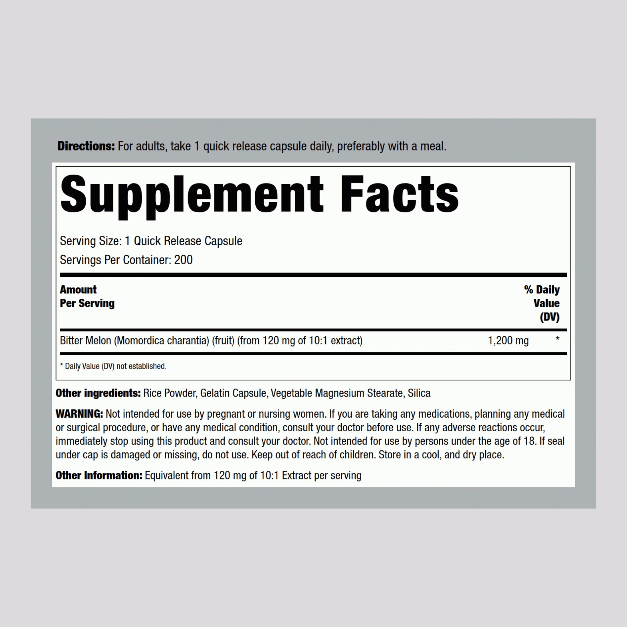 Bitter Melon / Momordica, 1200 mg, 200 Quick Release Capsules, 2  Bottles - Image 2