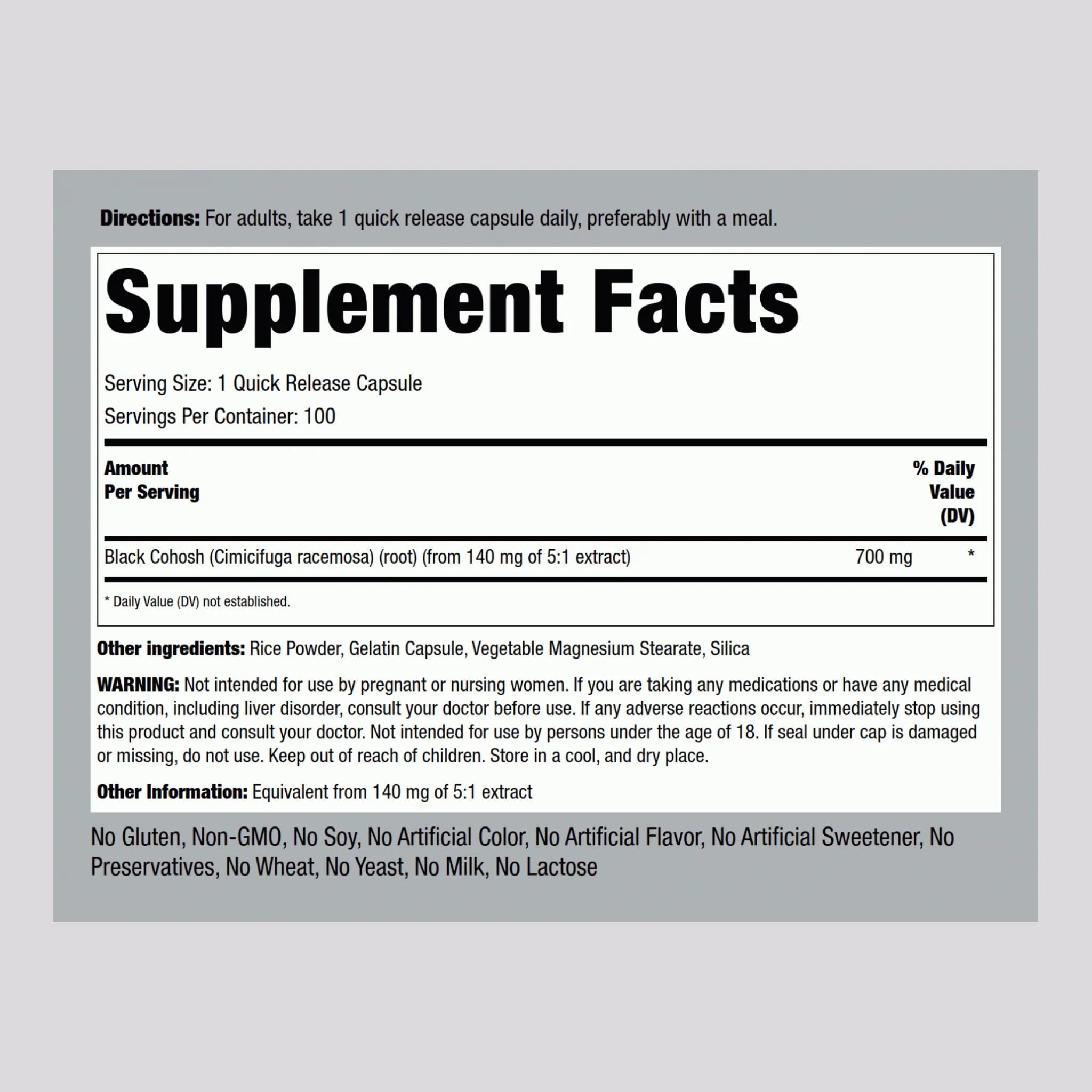 Black Cohosh, 700 mg, 100 Quick Release Capsules, 2  Bottles - Image 2