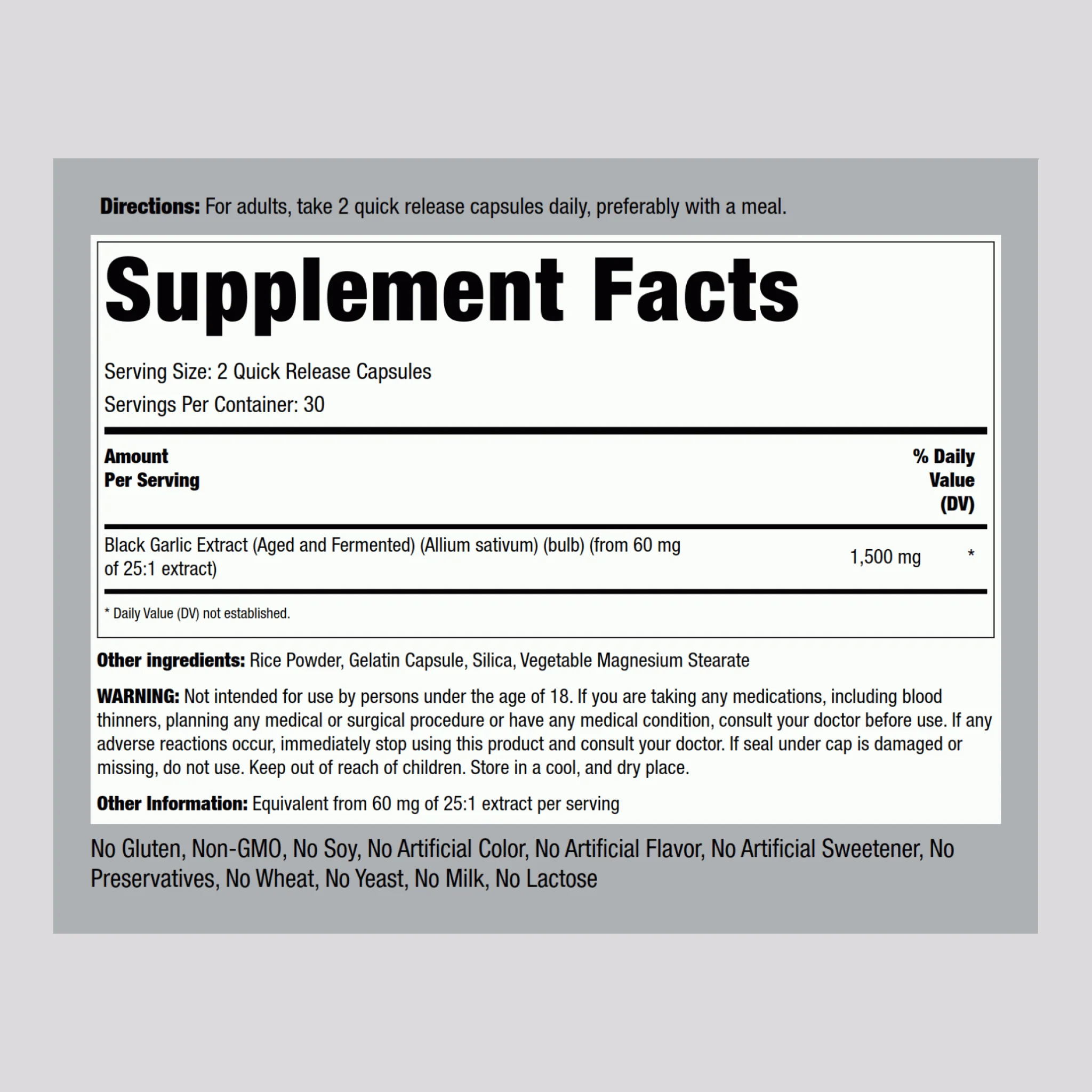 Black Garlic, 1500 mg (per serving), 60 Vegan Capsules, 2  Bottles - Image 2