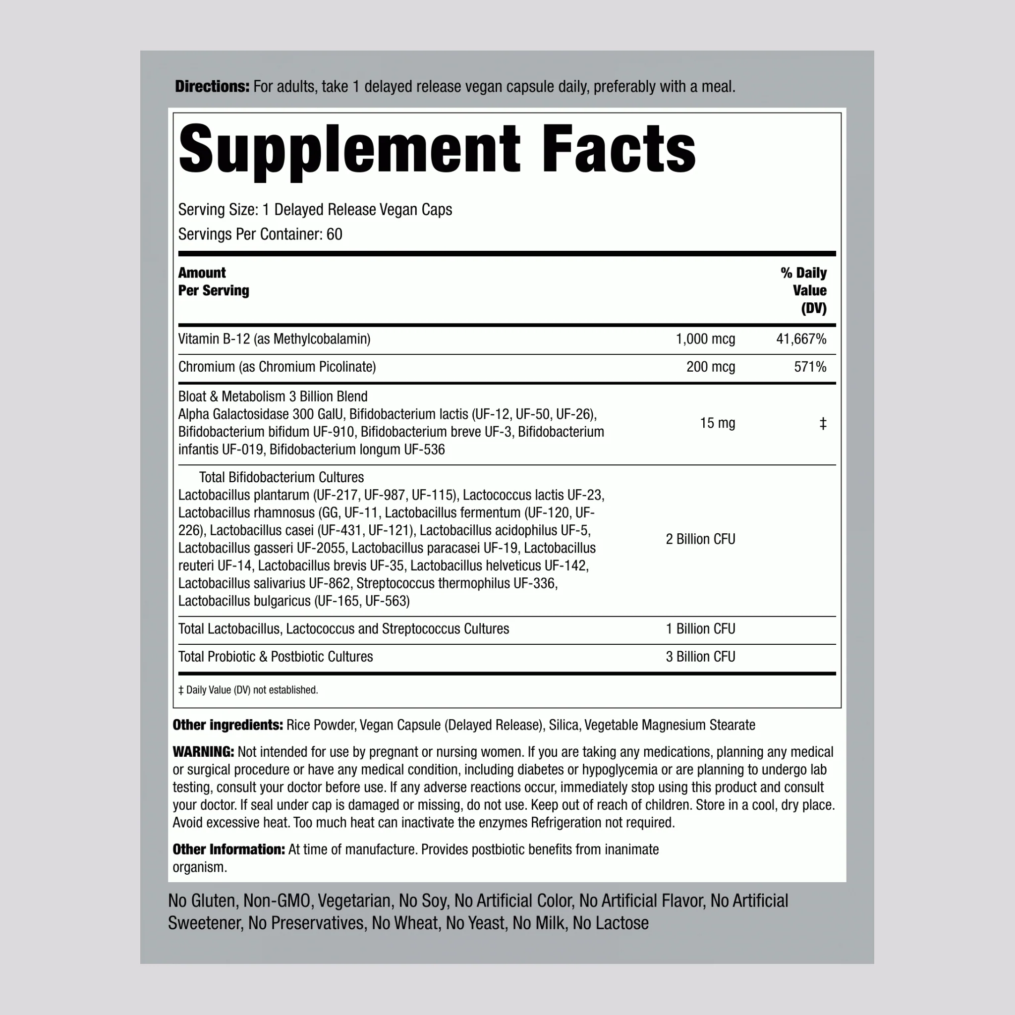Bloat + Metabolism Probiotic, 60 Delayed Release Vegan Caps - Image 2