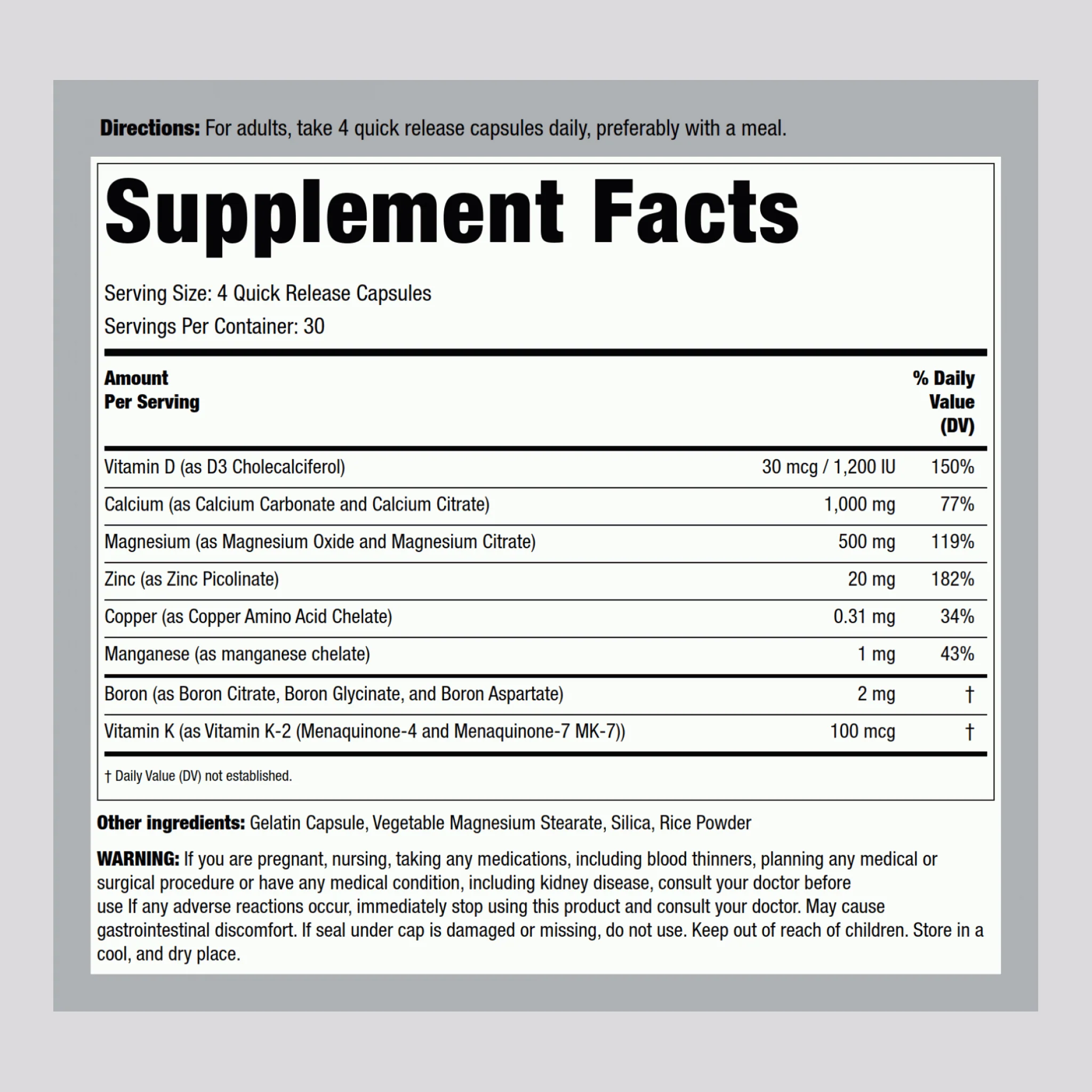 Bone Support with Vitamin K2, 120 Quick Release Capsules - Image 2