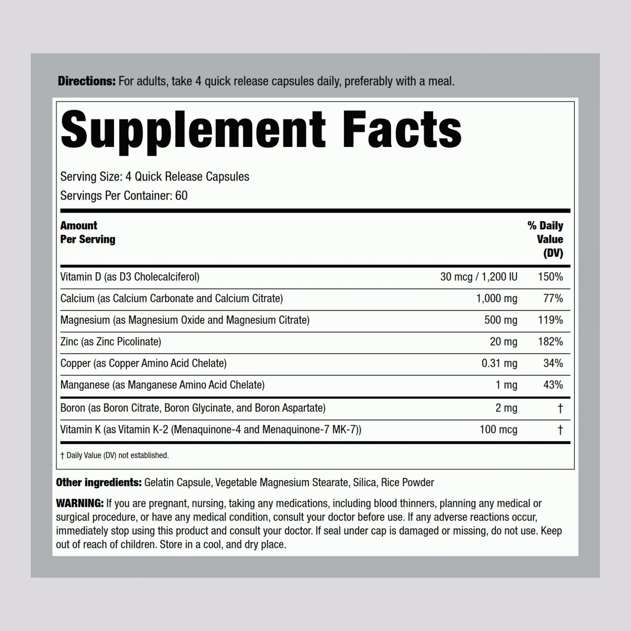 Bone Support with Vitamin K2, 240 Quick Release Capsules - Image 2