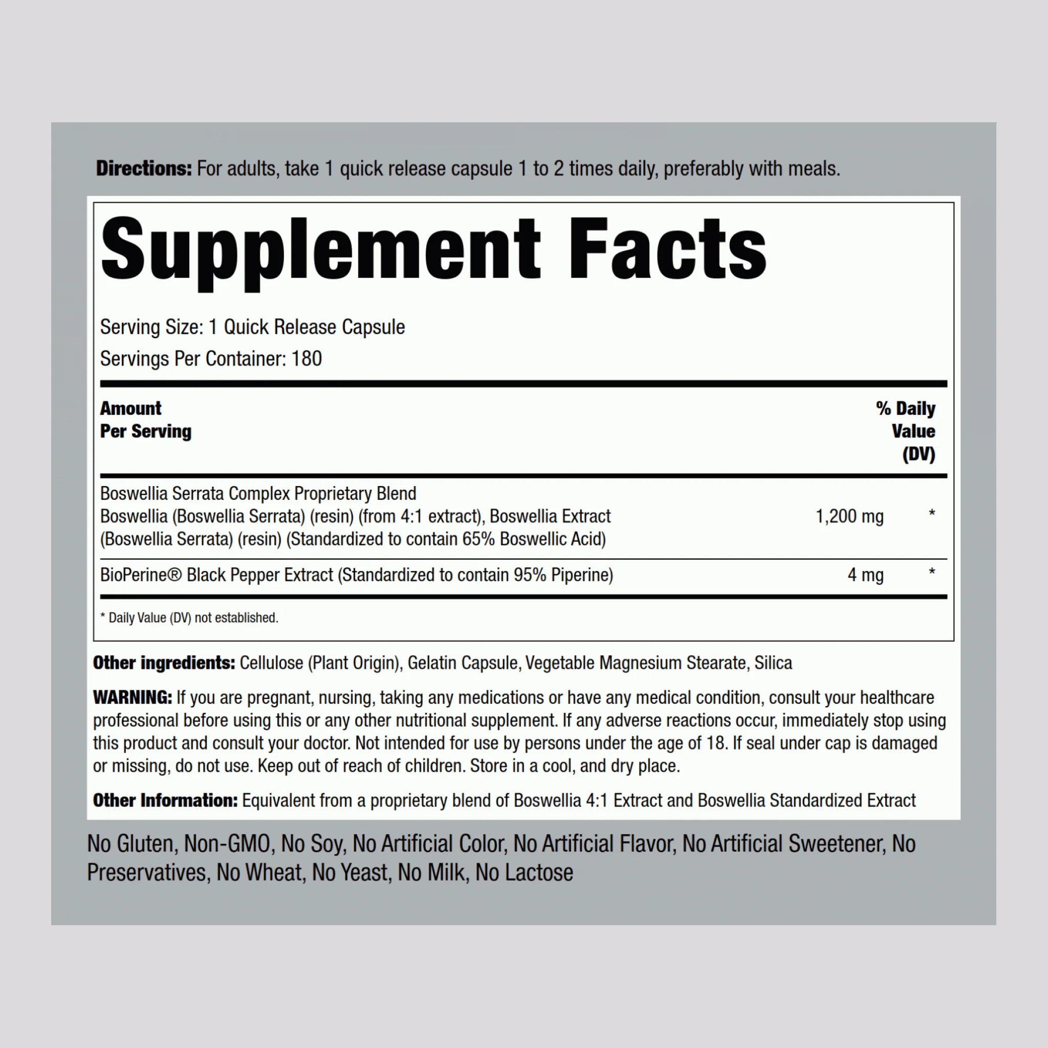 Boswellia Serrata, 1200 mg, 180 Quick Release Capsules, 2  Bottles - Image 2