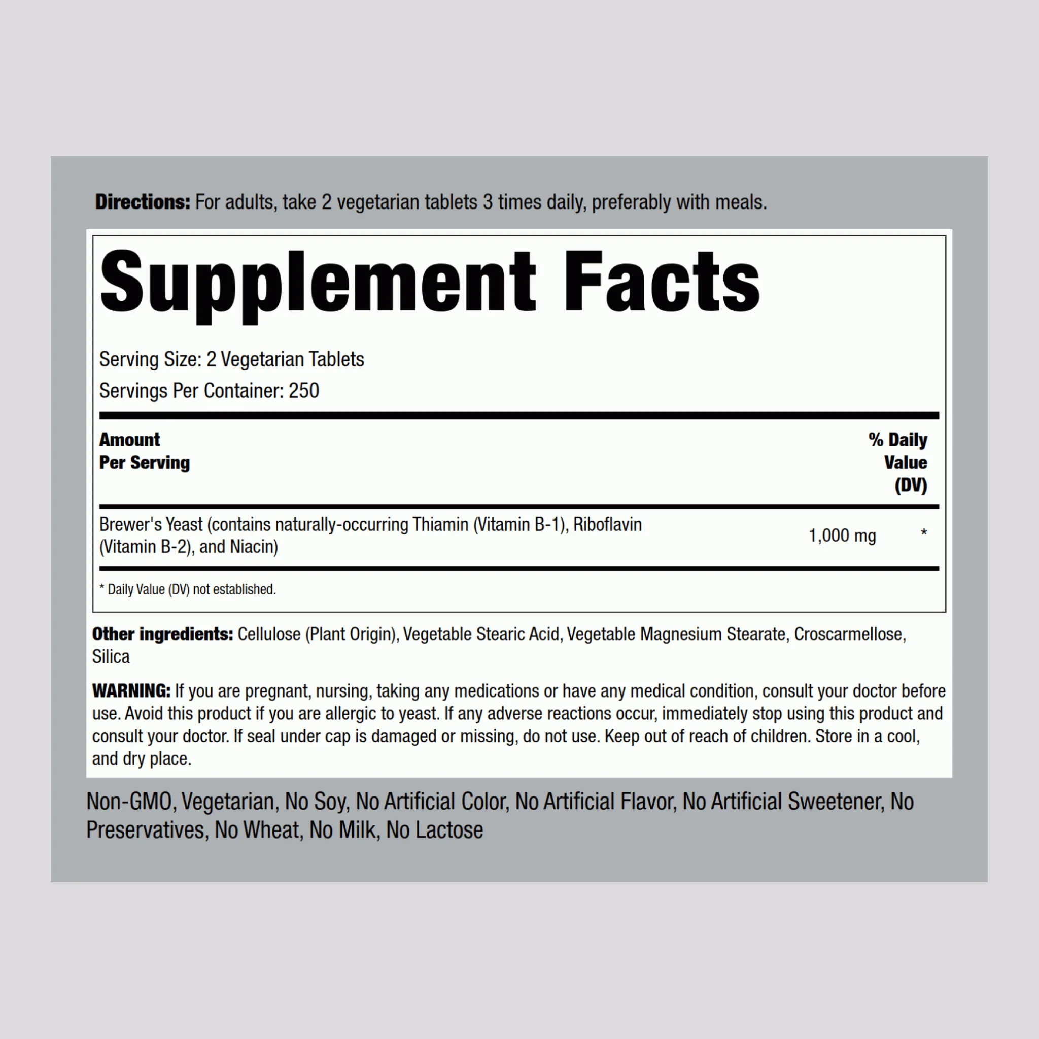 Brewer's Yeast, 2000 mg (per serving), 500 Tablets, 2  Bottles - Image 2