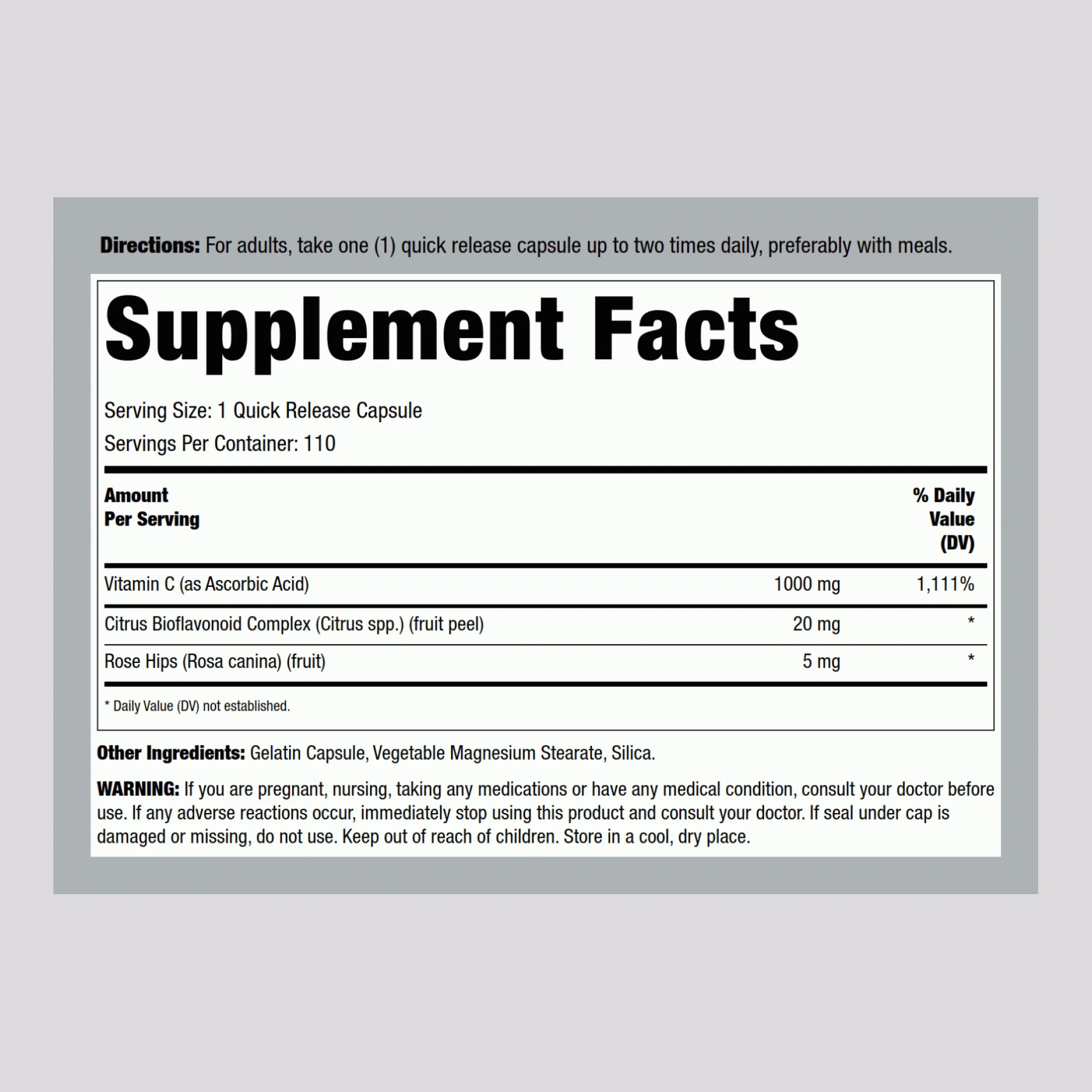 C-Gram 1000 mg with Rose Hips & Bioflavonoids, 110 Quick Release Capsules - Image 2