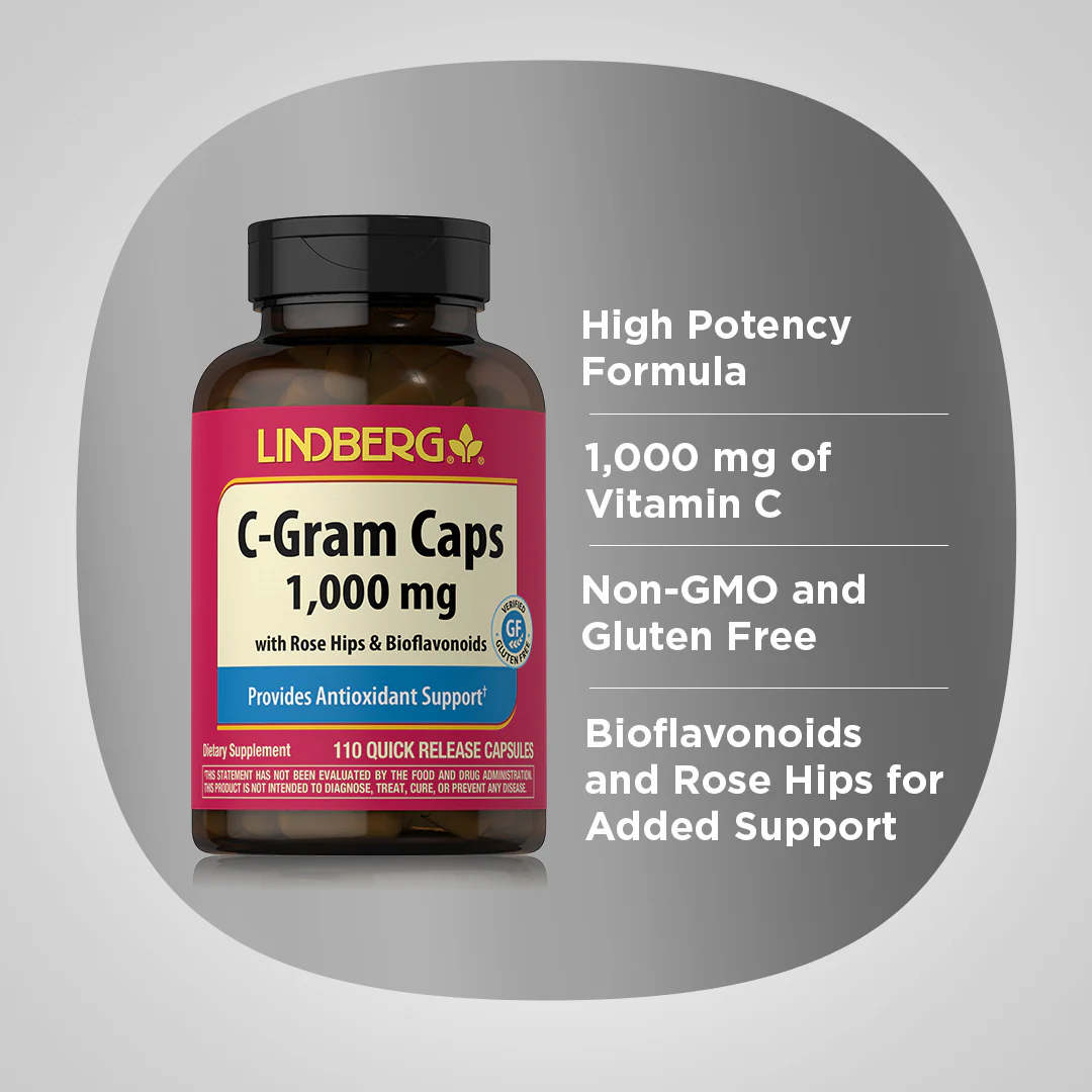 C-Gram 1000 mg with Rose Hips & Bioflavonoids, 110 Quick Release Capsules - Image 3