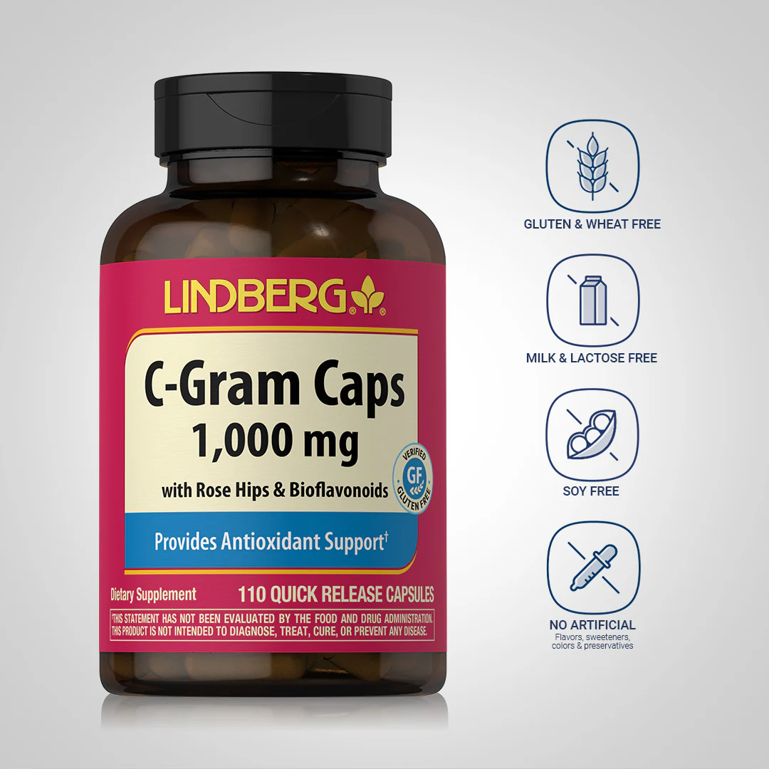 C-Gram 1000 mg with Rose Hips & Bioflavonoids, 110 Quick Release Capsules - Image 4