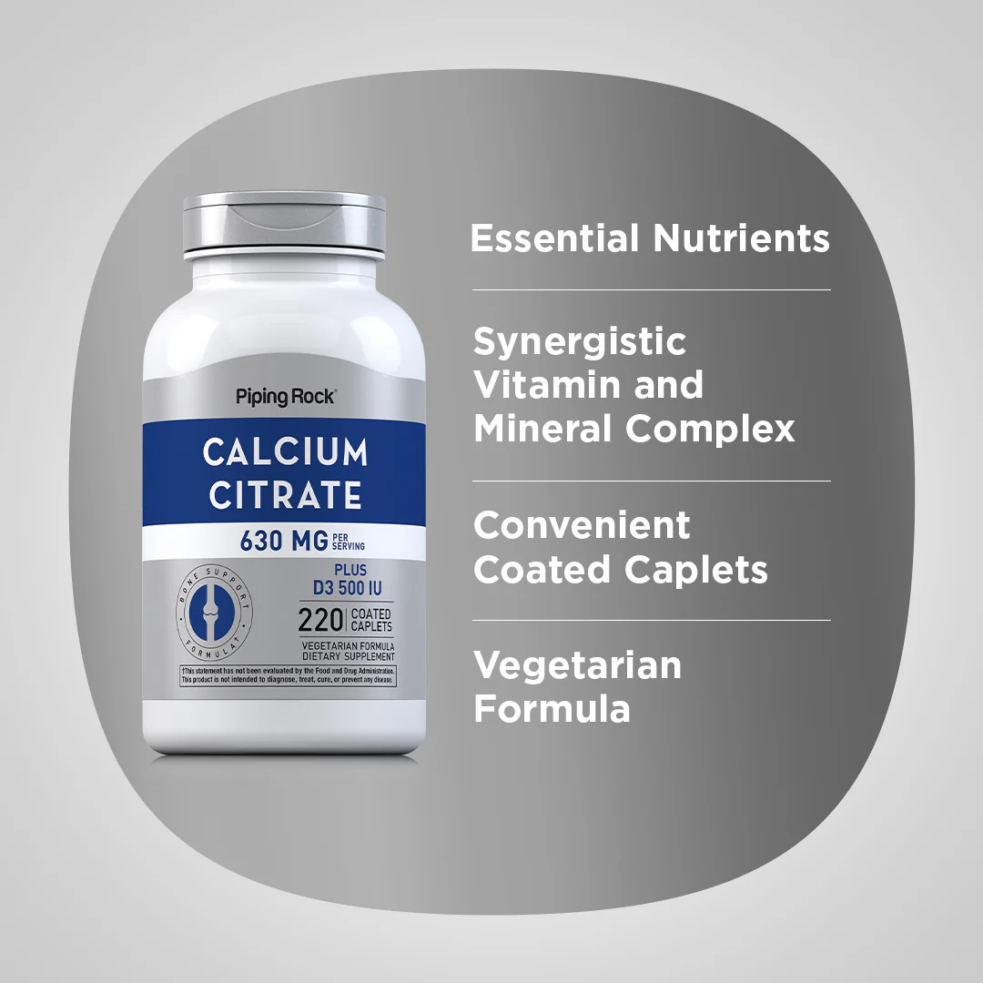 Calcium Citrate 630 mg (per serving) Plus D3 500 IU, 220 Coated Caplets, 2  Bottles - Image 3