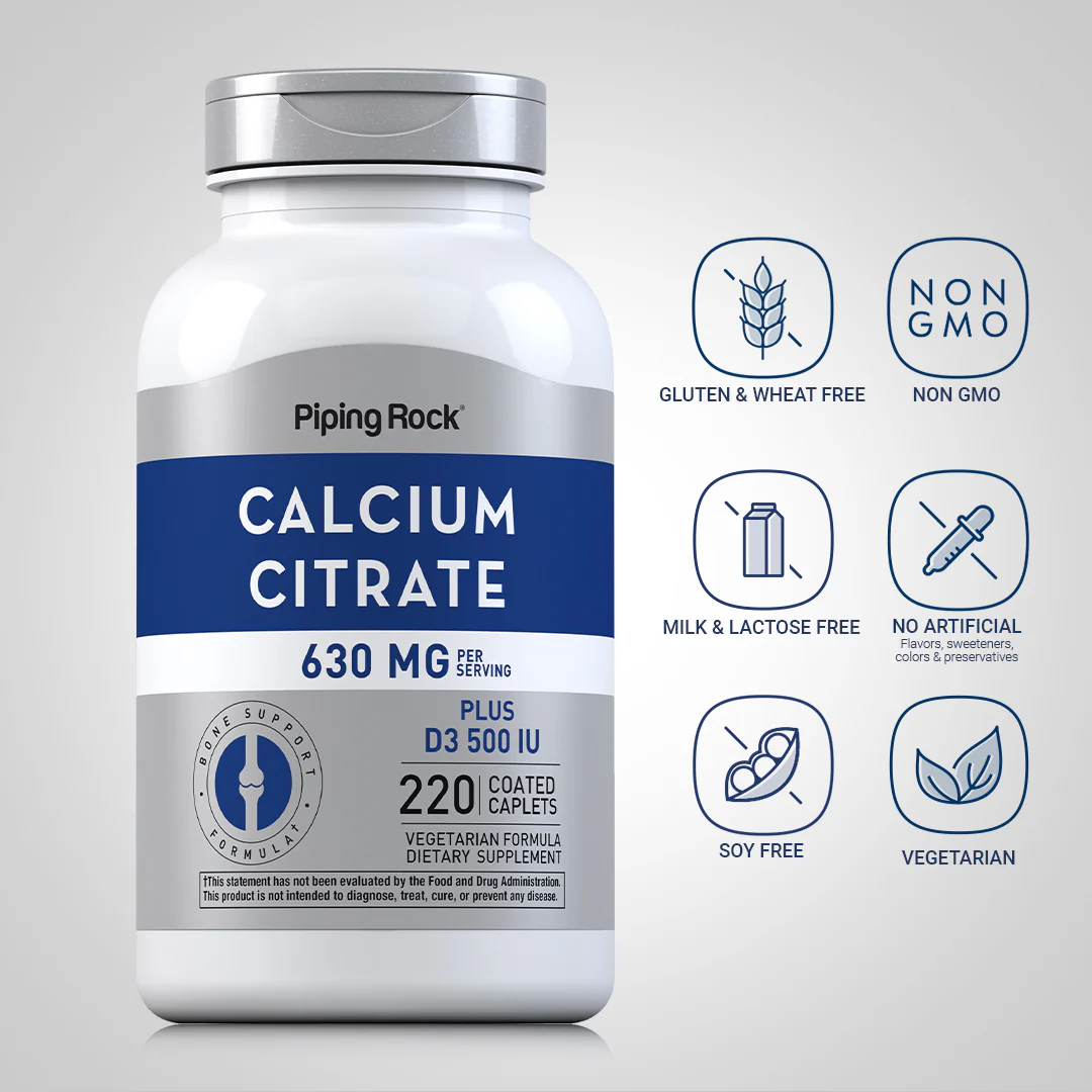 Calcium Citrate 630 mg (per serving) Plus D3 500 IU, 220 Coated Caplets, 2  Bottles - Image 4