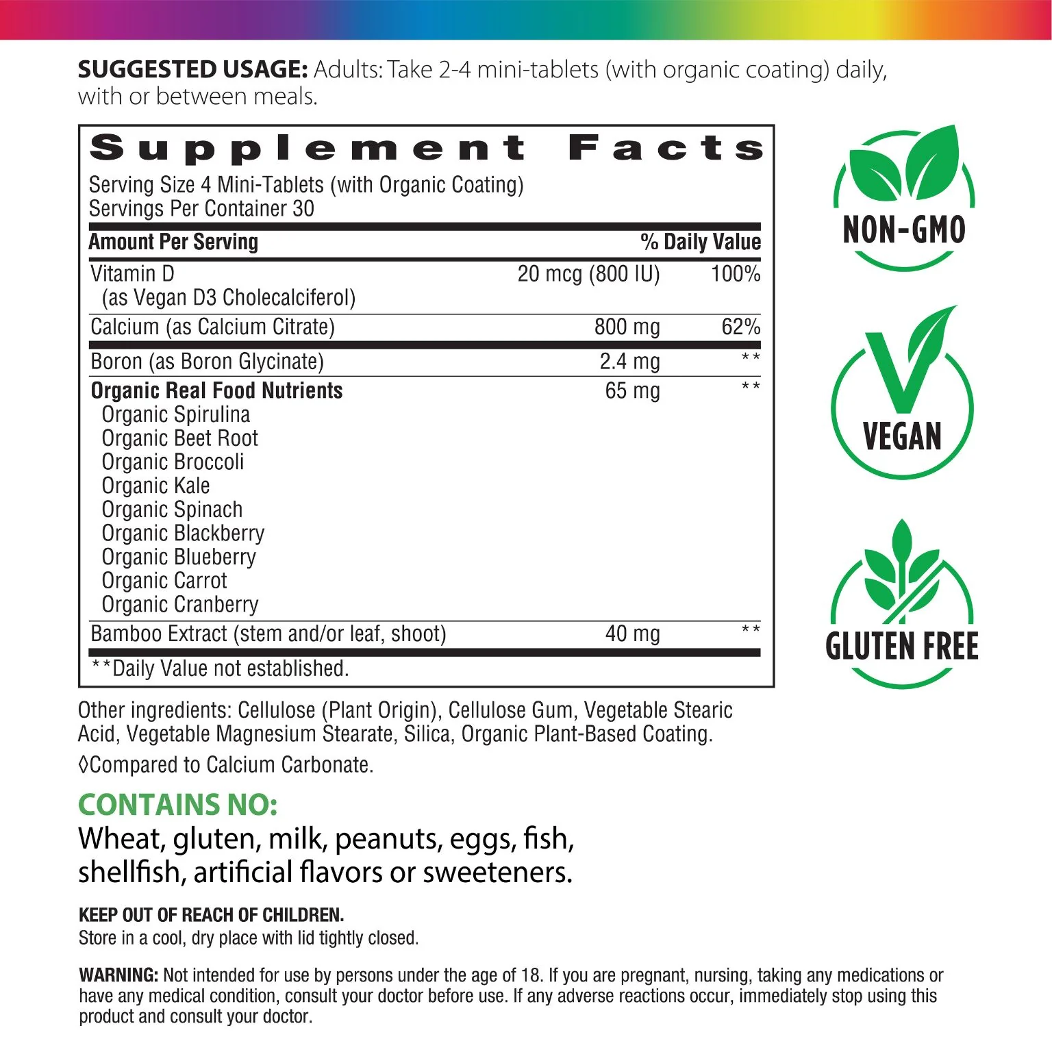 Calcium Citrate Mini-Tablets + Real Food Nutrients, 120 Vegan Mini-Tablets - Image 3